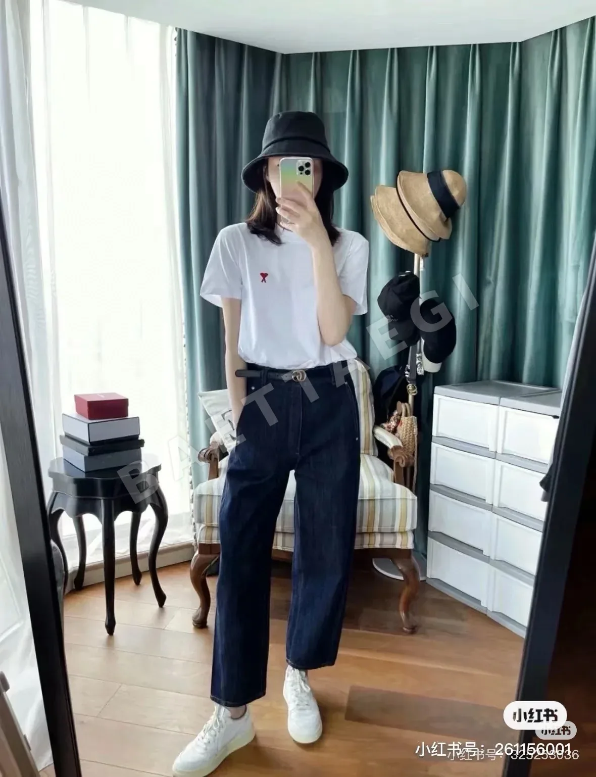 아미 하트 자수 린넨 반팔 티셔츠 상세 이미지 2