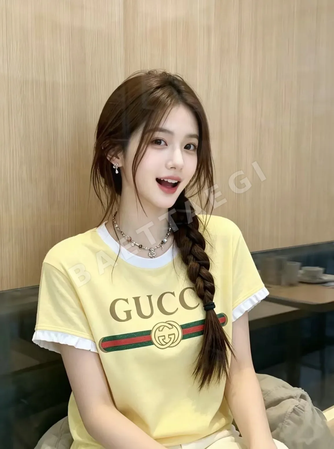 구찌 프린트 프릴 크루넥 반팔 티셔츠 상세 이미지 5