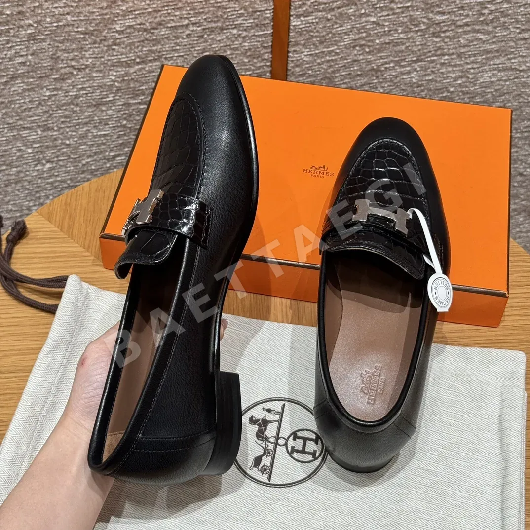 에르메스 파리 로퍼 블랙 가죽 실버 버클 상세 이미지 6