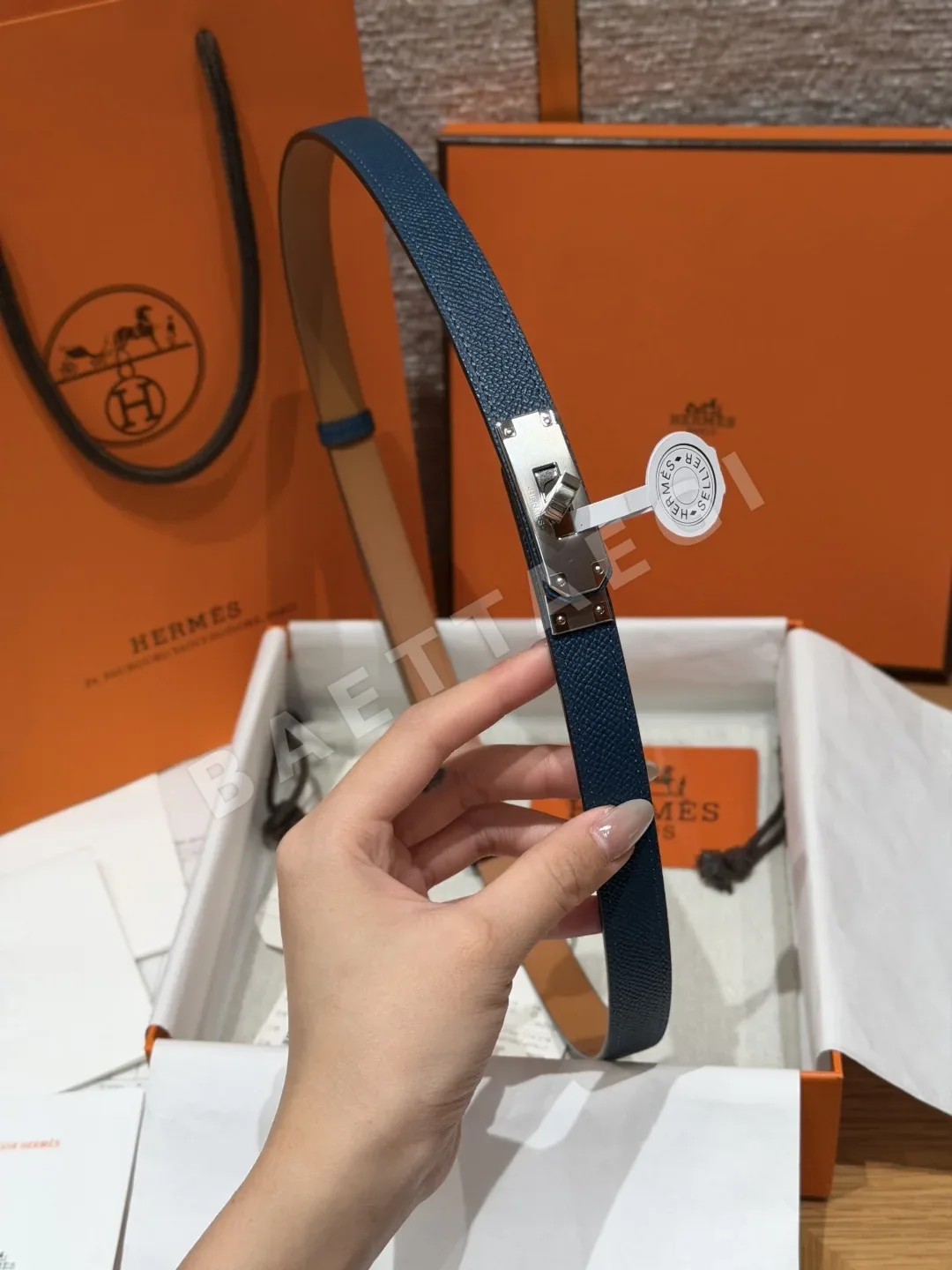 에르메스 켈리 팔라듐 버클 가죽 벨트 상세 이미지 5