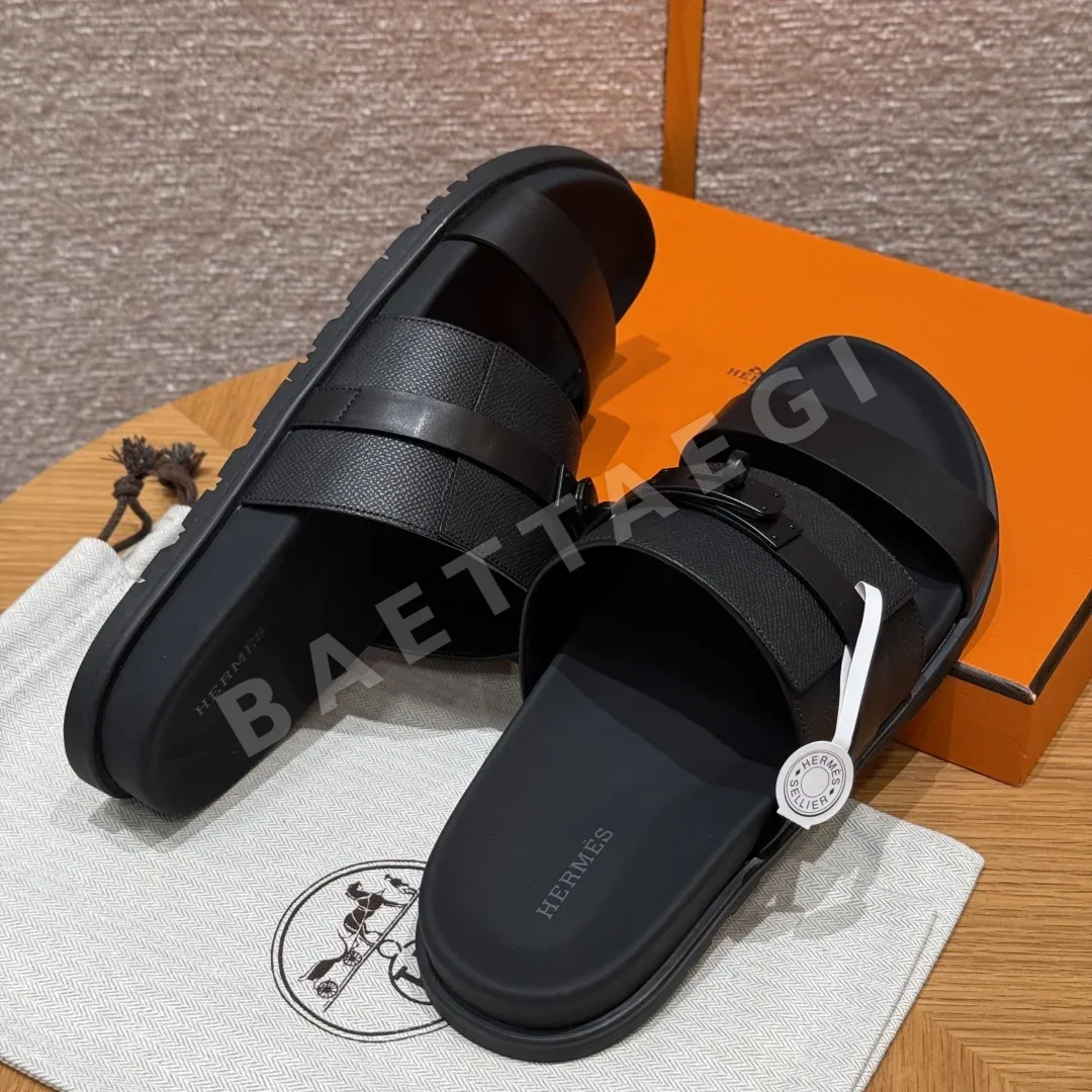 에르메스 잭슨 샌들 블랙 가죽 검은색 버튼 상세 이미지 7