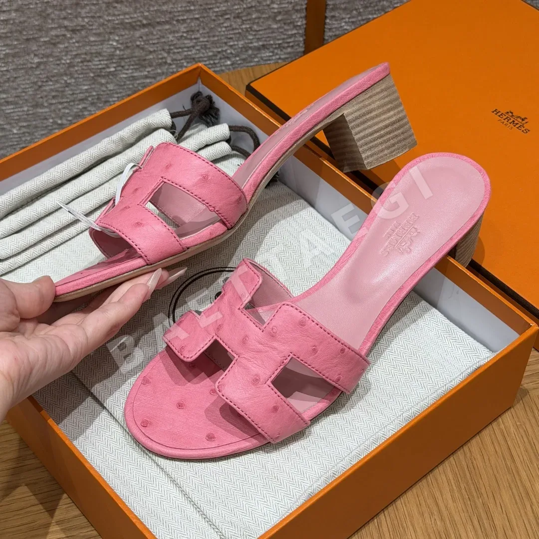 에르메스 오아시스 타조 가죽 하이힐 샌들 상세 이미지 5