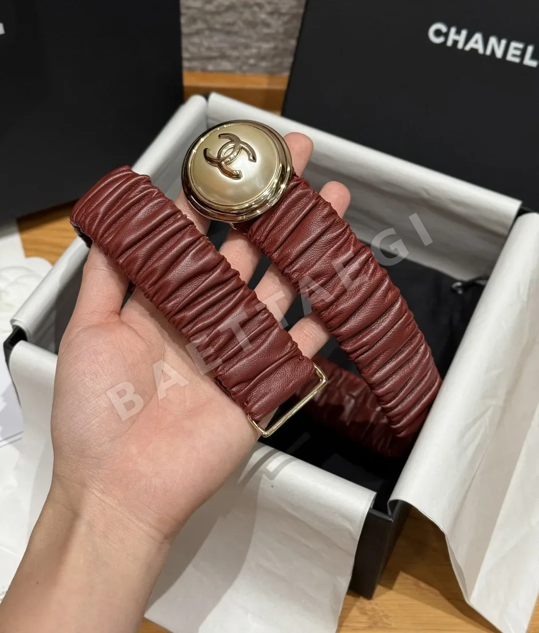 샤넬 메탈릭 블랙 가죽 벨트 상세 이미지 2