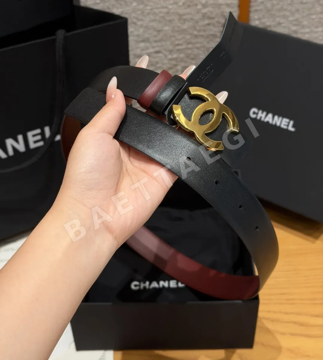 샤넬 리버서블 카프스킨 더블 C 버클 벨트 상세 이미지 3