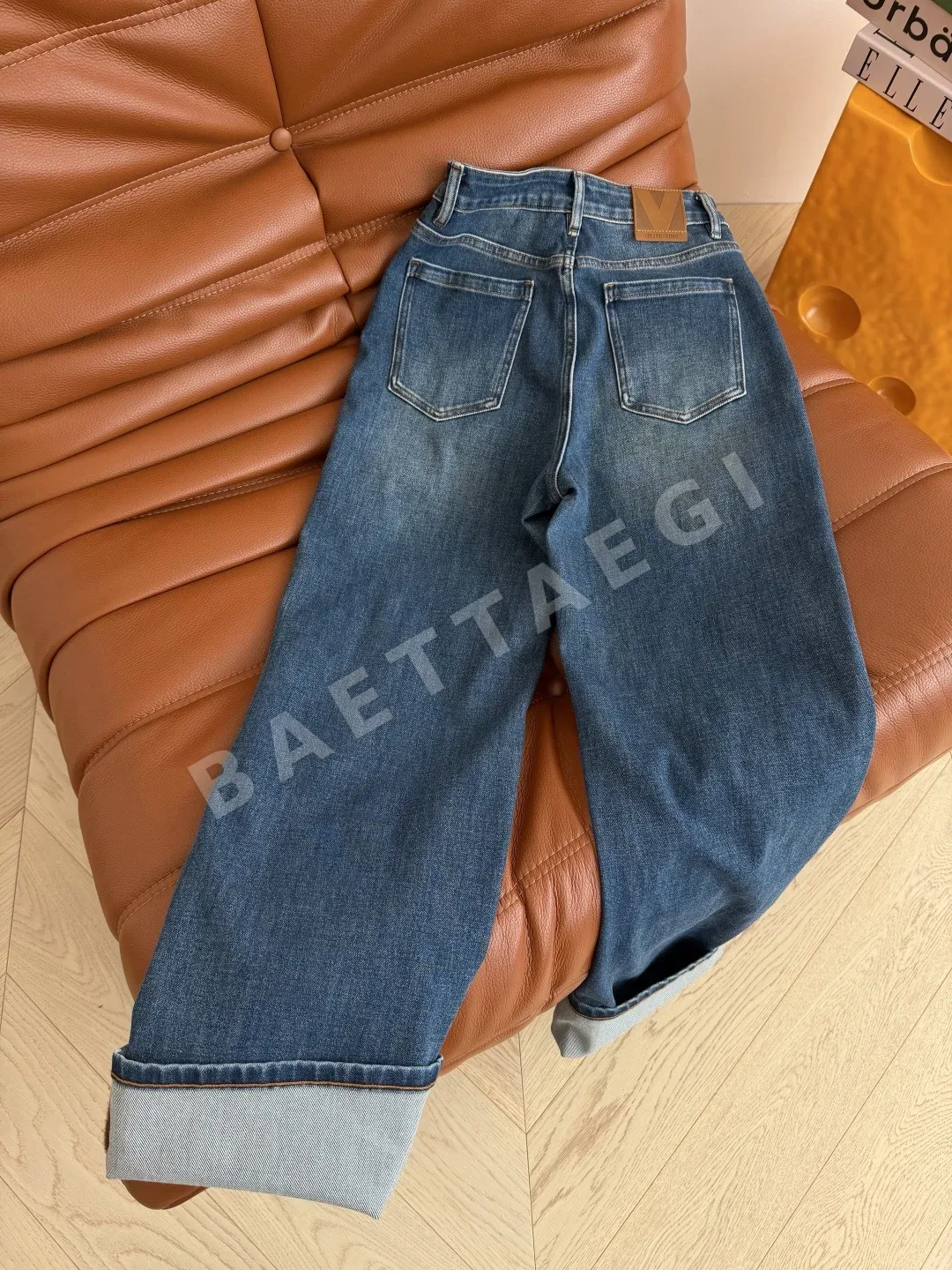 발렌티노 프론트 포켓 더블V 메탈 인레이 슬림 스트레이트 진 바지 상세 이미지 8