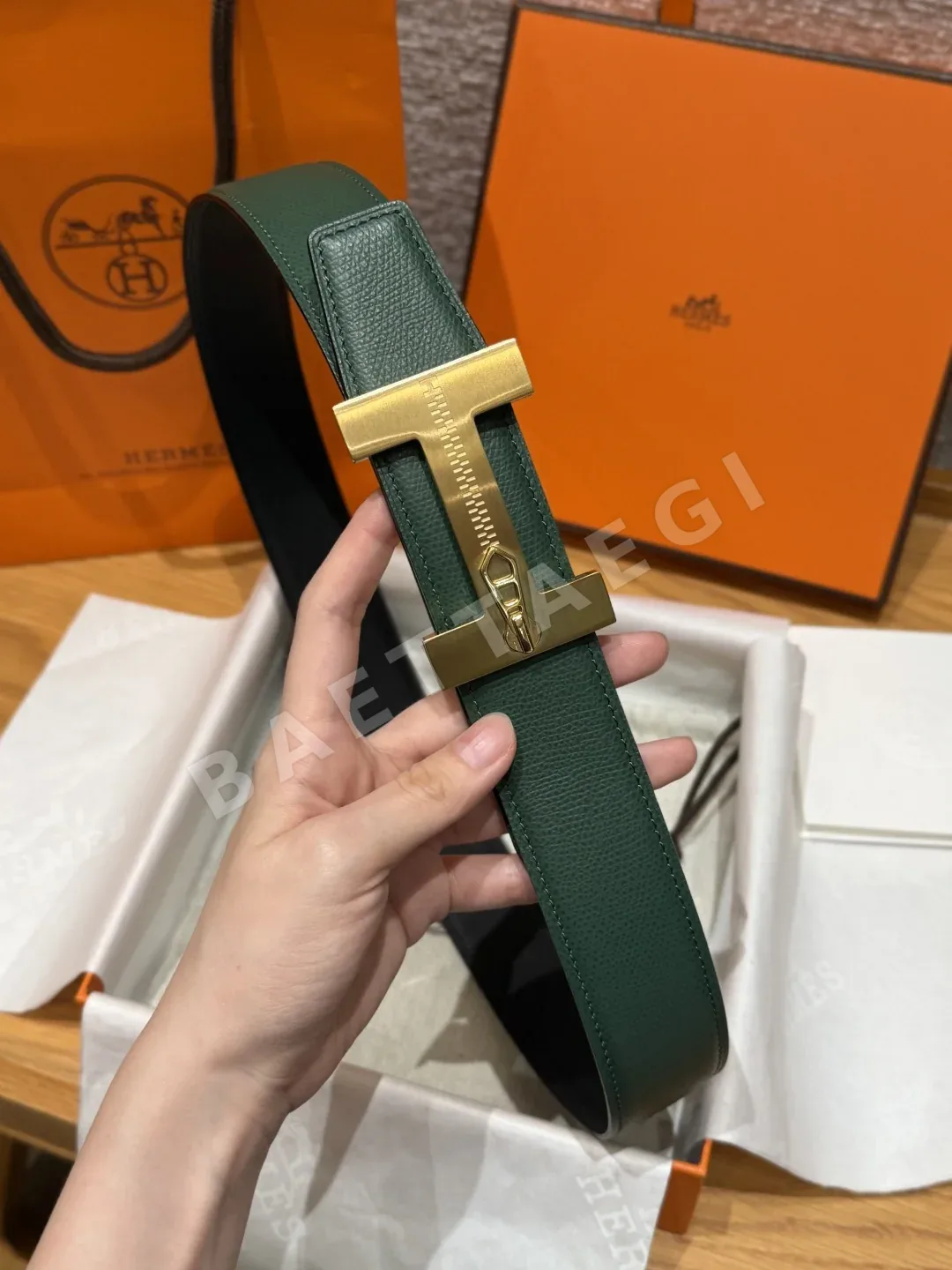 에르메스 H 버클 양면 가죽 벨트 상세 이미지 5