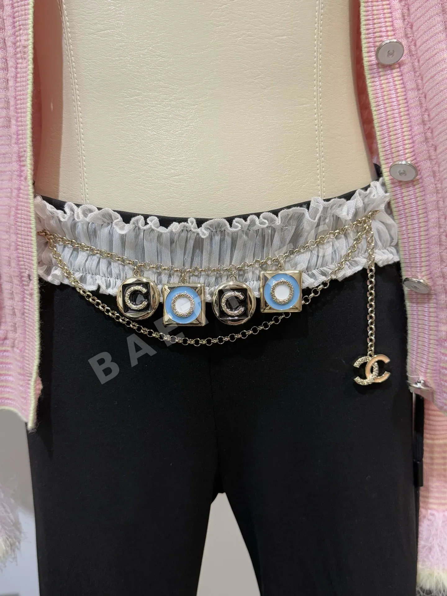 샤넬 더블 C 태슬 에나멜 체인 목걸이 153480