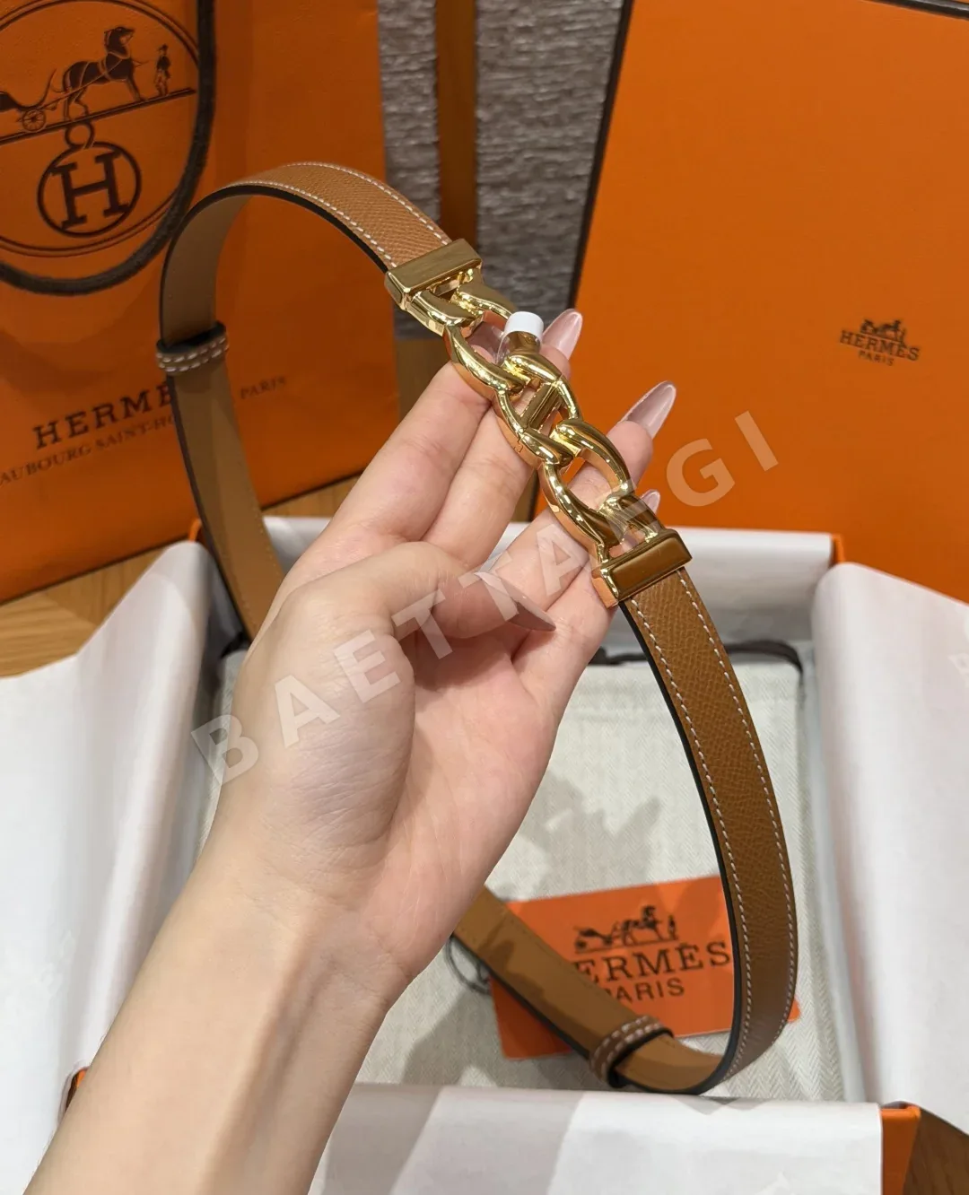 에르메스 H브랜드 체인 덩클 엡솜 가죽 벨트 상세 이미지 4