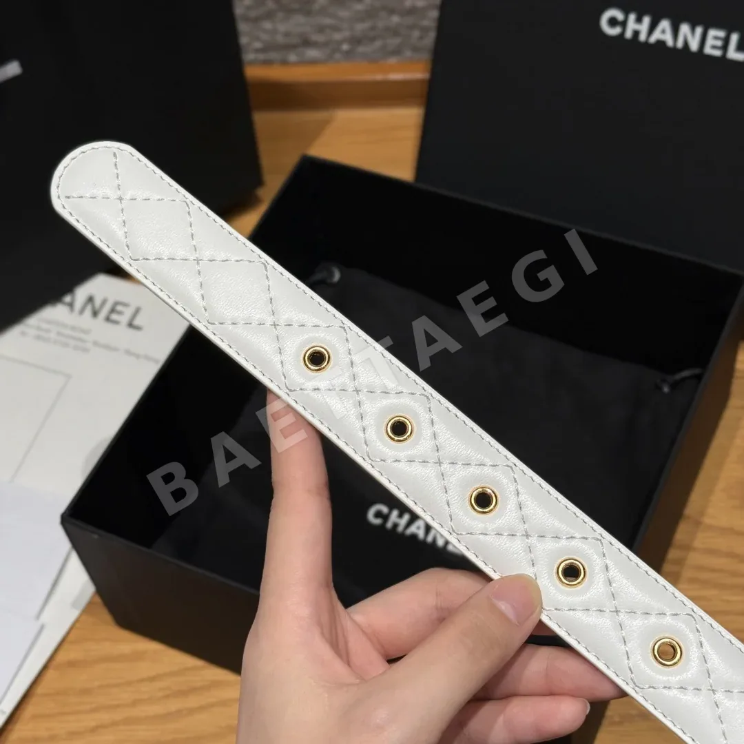 샤넬 더블 C 메탈 로고 램스킨 벨트 상세 이미지 8