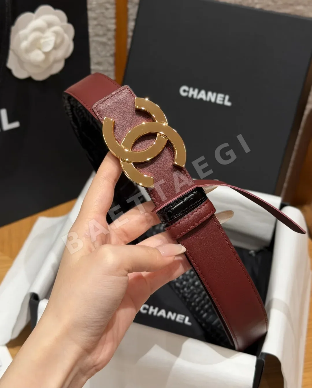 샤넬 악어 가죽 패턴 더블 C 버클 벨트 상세 이미지 4