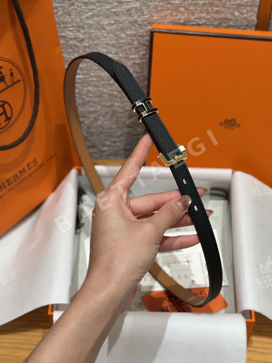 에르메스 팝 H 금장 버클 카프스킨 벨트 상세 이미지 3