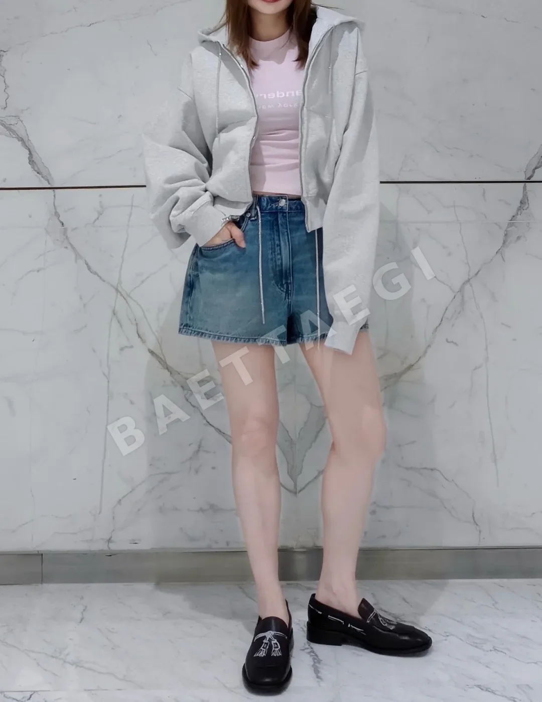 알렉산더왕 라인스톤 드로스트링 데님 여성 반바지 상세 이미지 8