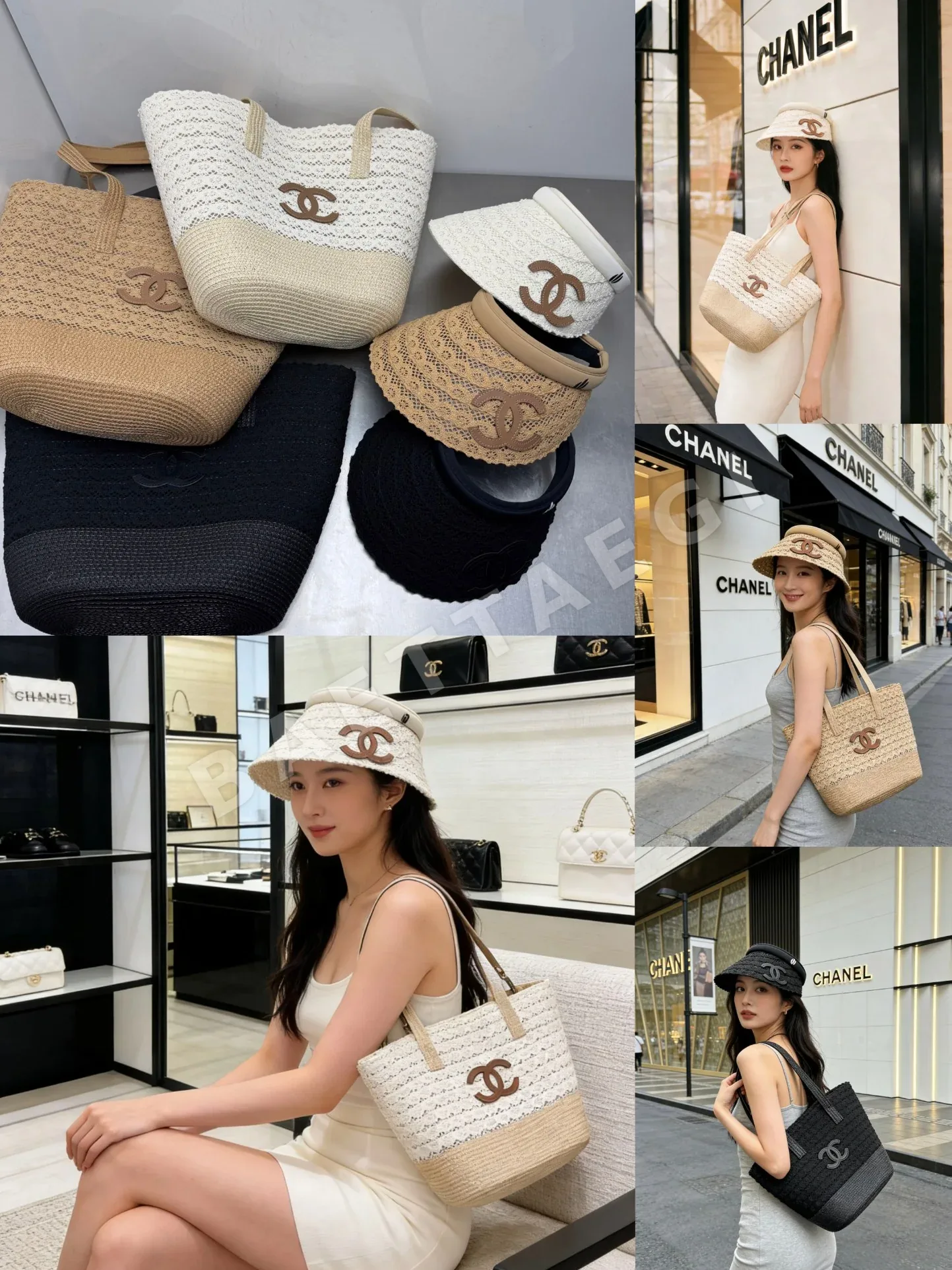 샤넬 비치 리조트 스타일 바이저 모자 120003