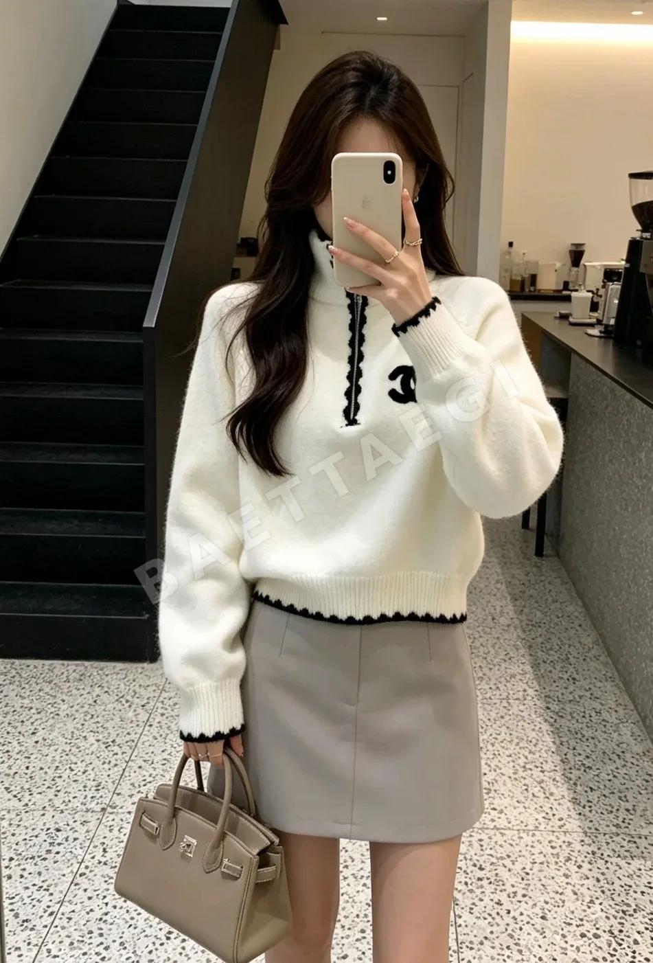 샤넬 카라 하프 집업 울 혼방 니트 여성의류 156485