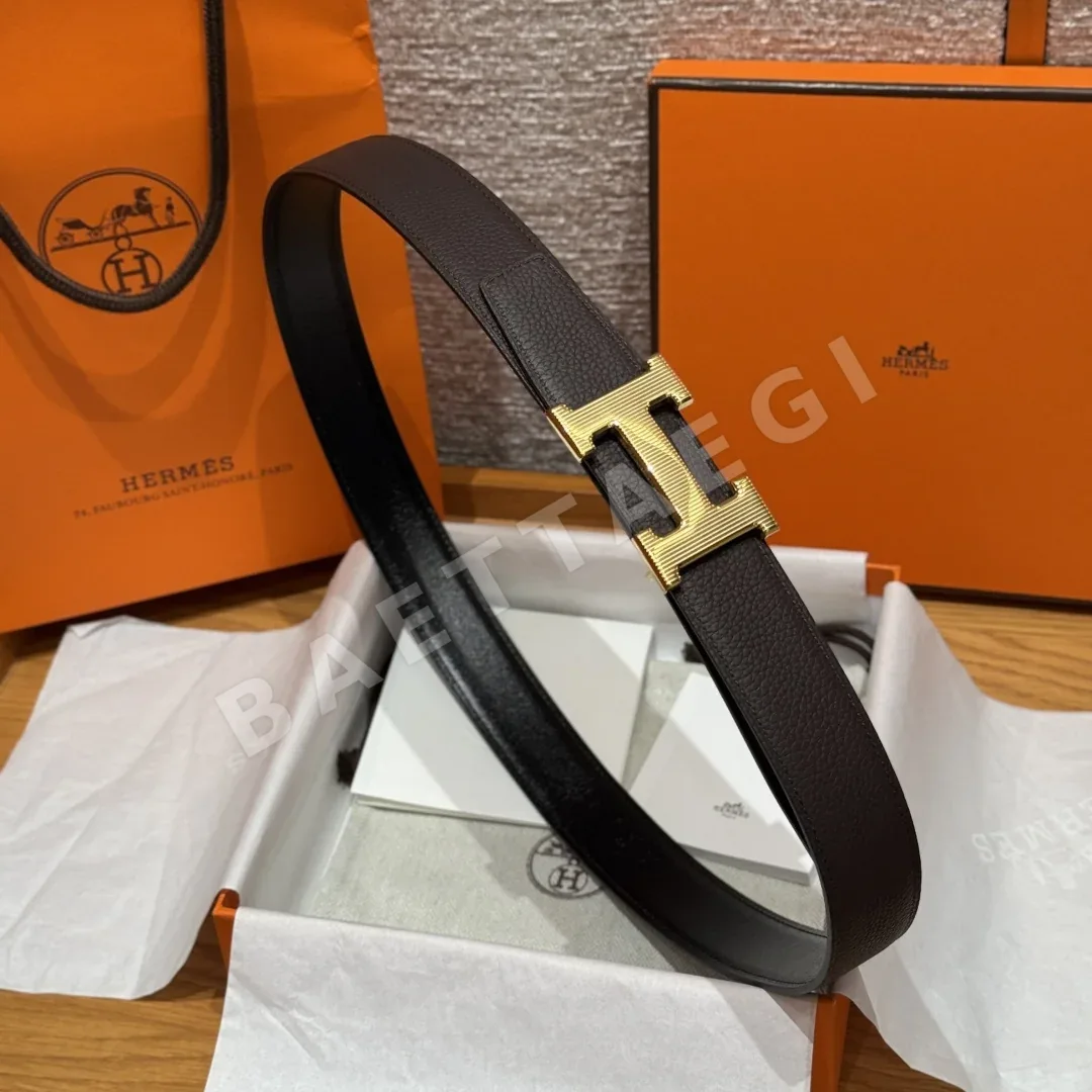 에르메스 스트라이프 패턴 양면 가죽 벨트 상세 이미지 3