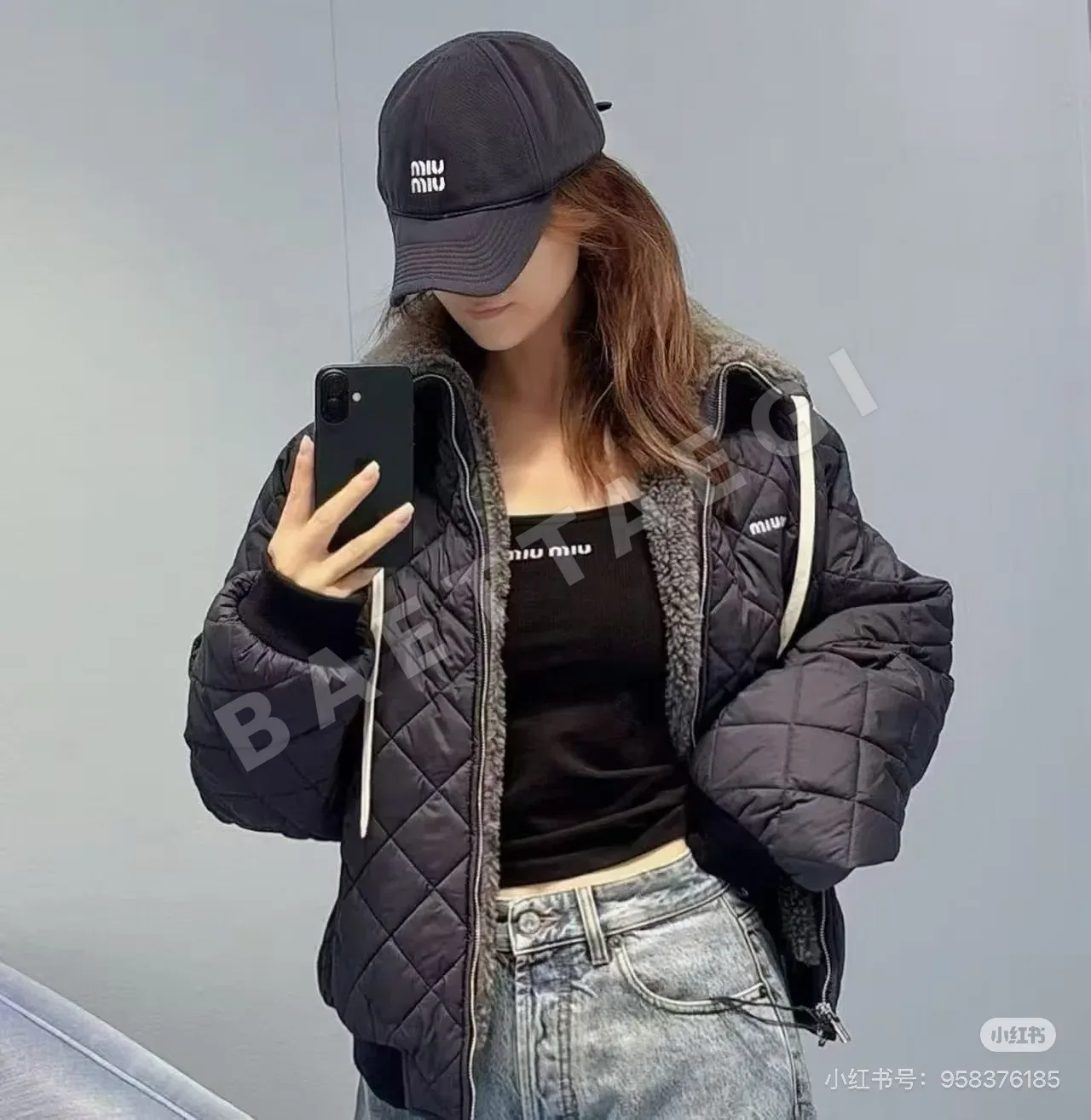 미우미우 테디 플리스 안감 자수 여성 자켓 상세 이미지 7