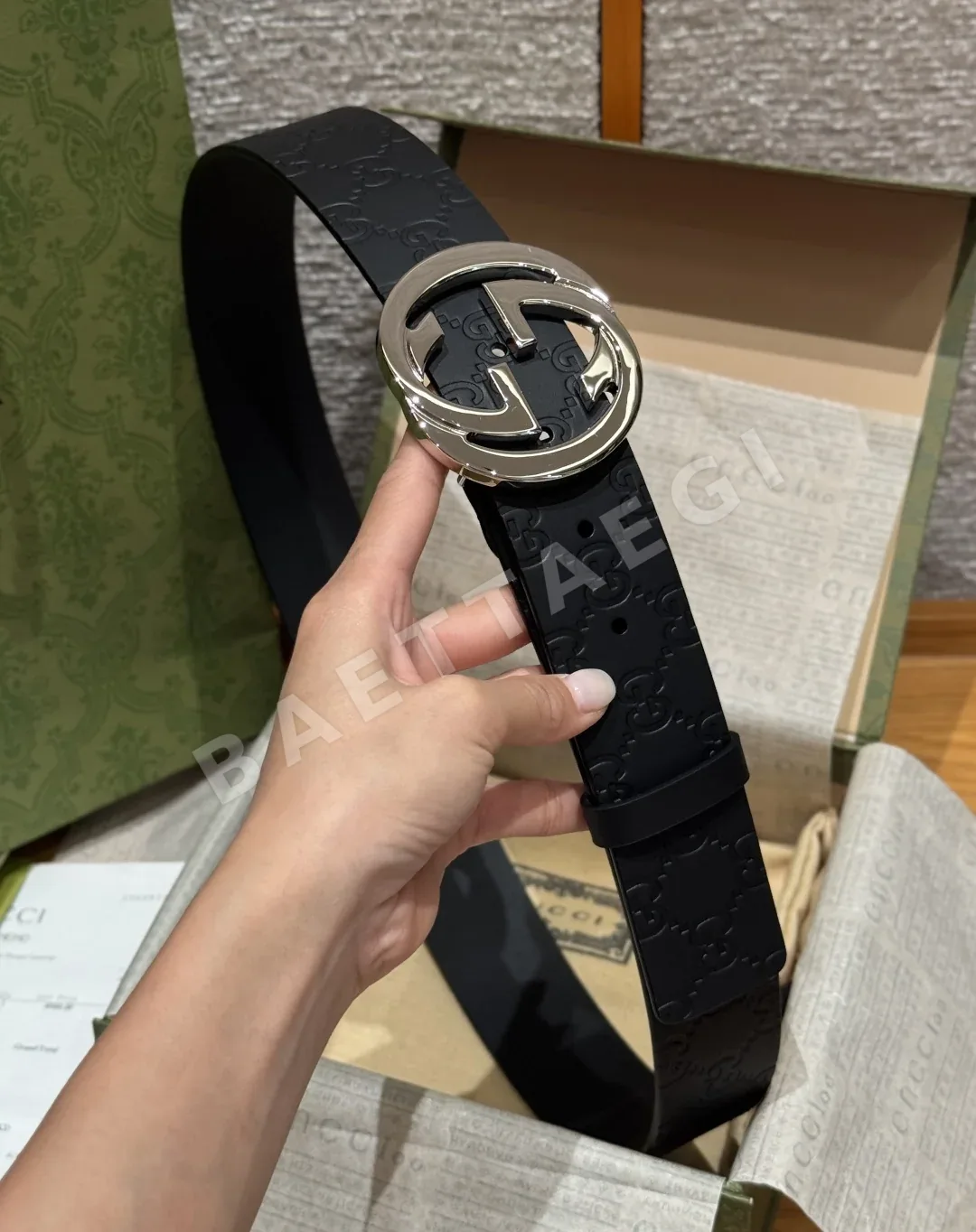 구찌 더블 G 버클 소가죽 벨트 4 CM 상세 이미지 3