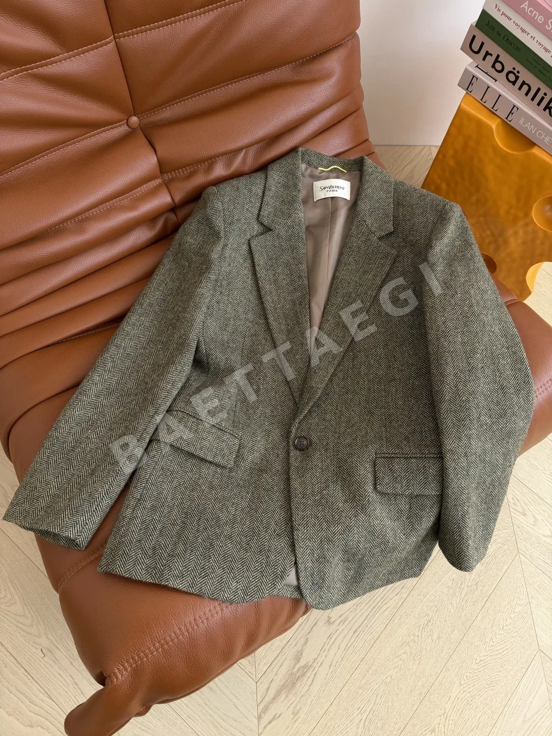 생로랑 헤링본 울 재킷 팬츠 세트 상세 이미지 2
