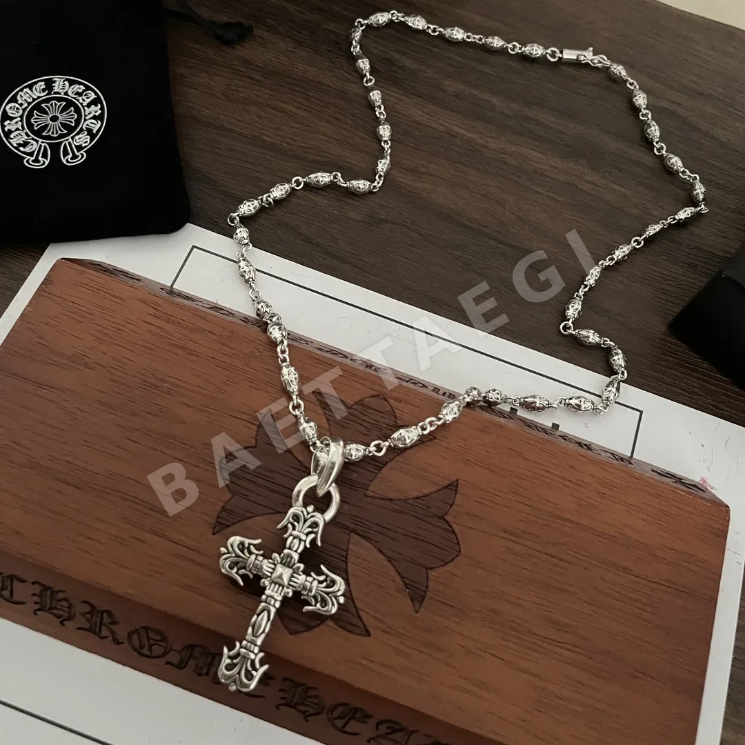 크롬하츠 빈티지 불꽃 십자가 구슬 목걸이 상세 이미지 2