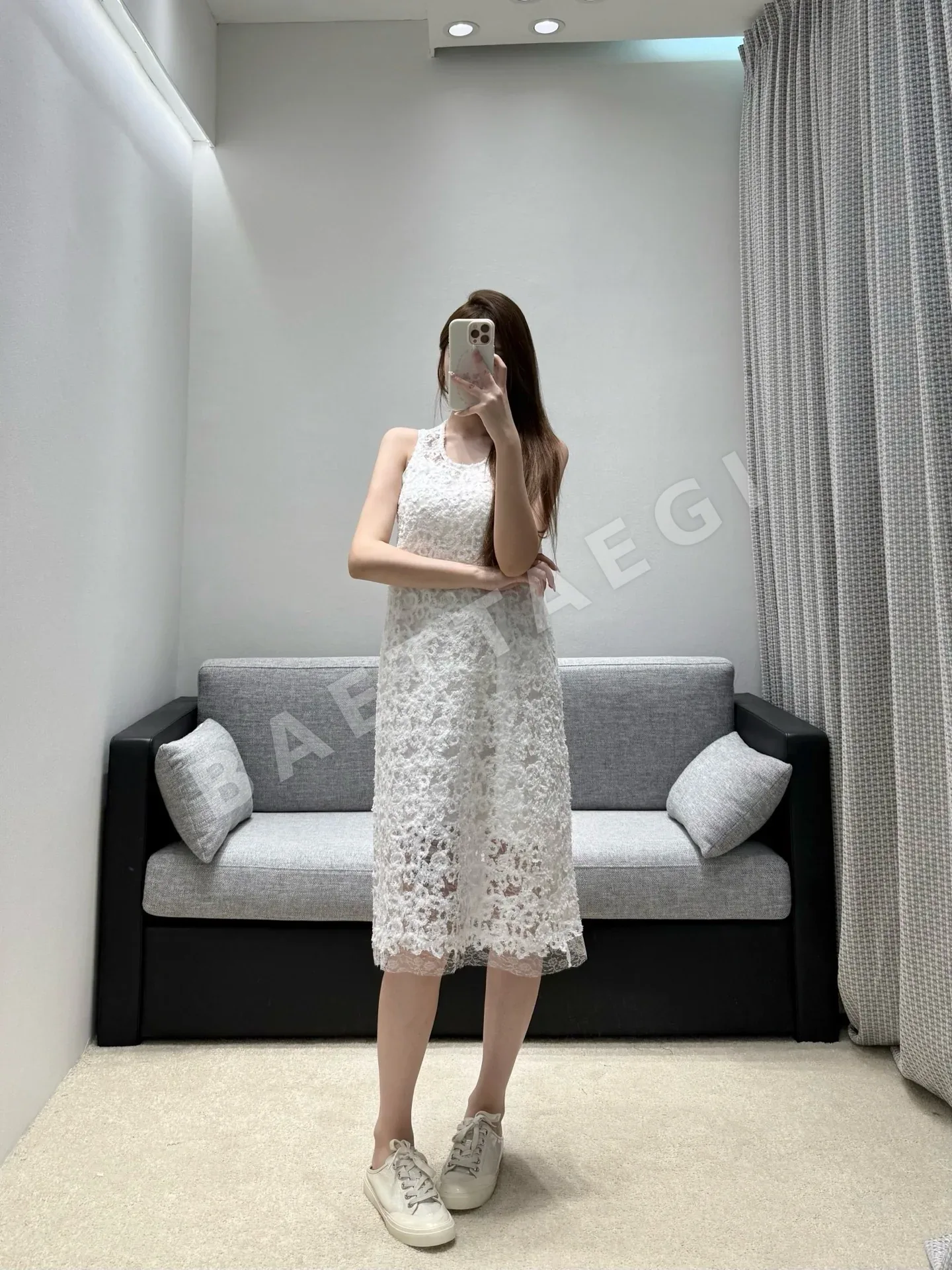 샤넬 화이트 레이스 메시 원피스 상세 이미지 6