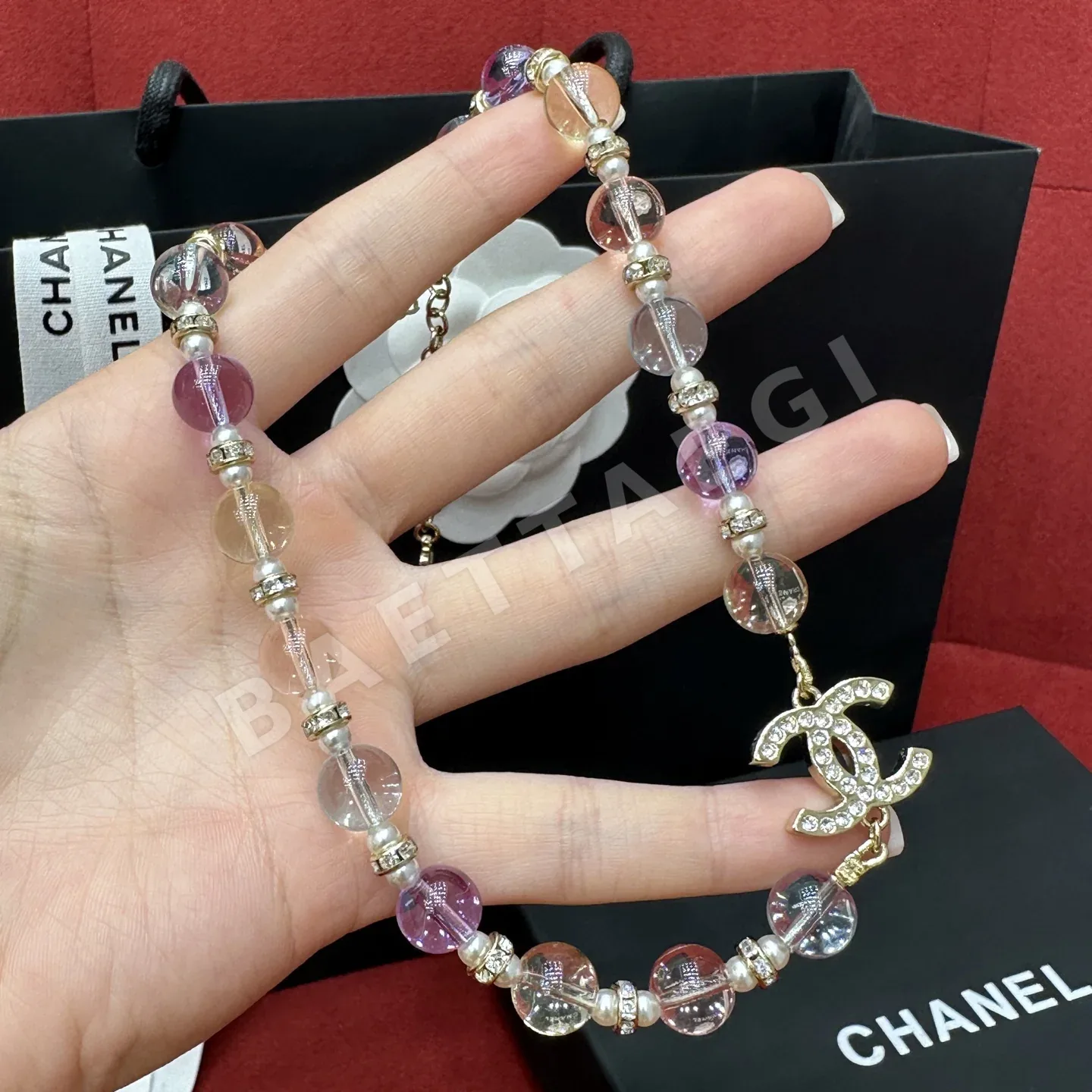 샤넬 다이아몬드 더블 C 글라스 초커 목걸이 상세 이미지 3