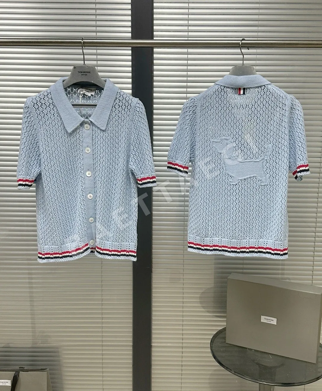 톰브라운 메시 니트 크루넥 반팔 티셔츠 126344