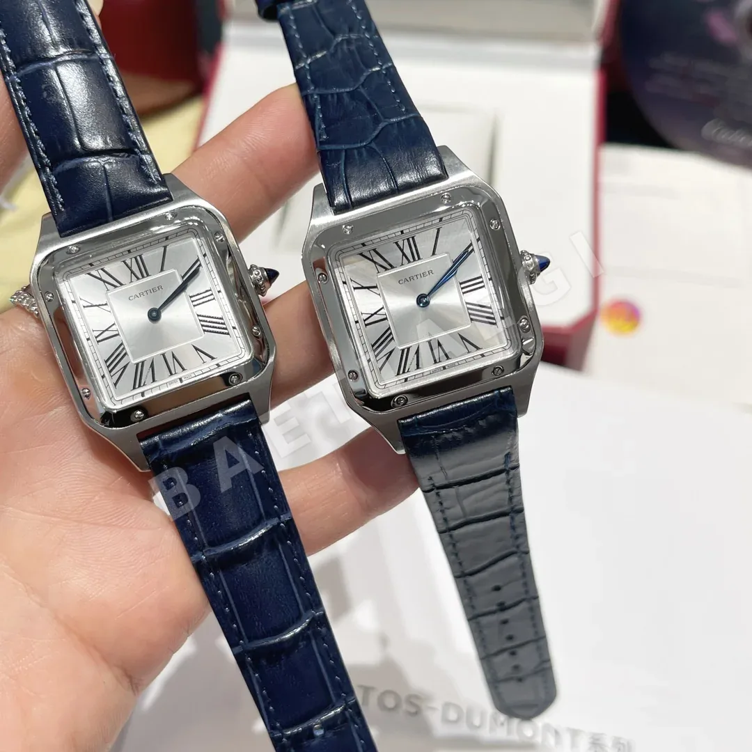 까르띠에 산토스 사파이어 글라스 블루 스틸밴드 가죽스트랩 스몰 미디움 레플리카 42757 Cartier 상세 이미지 8