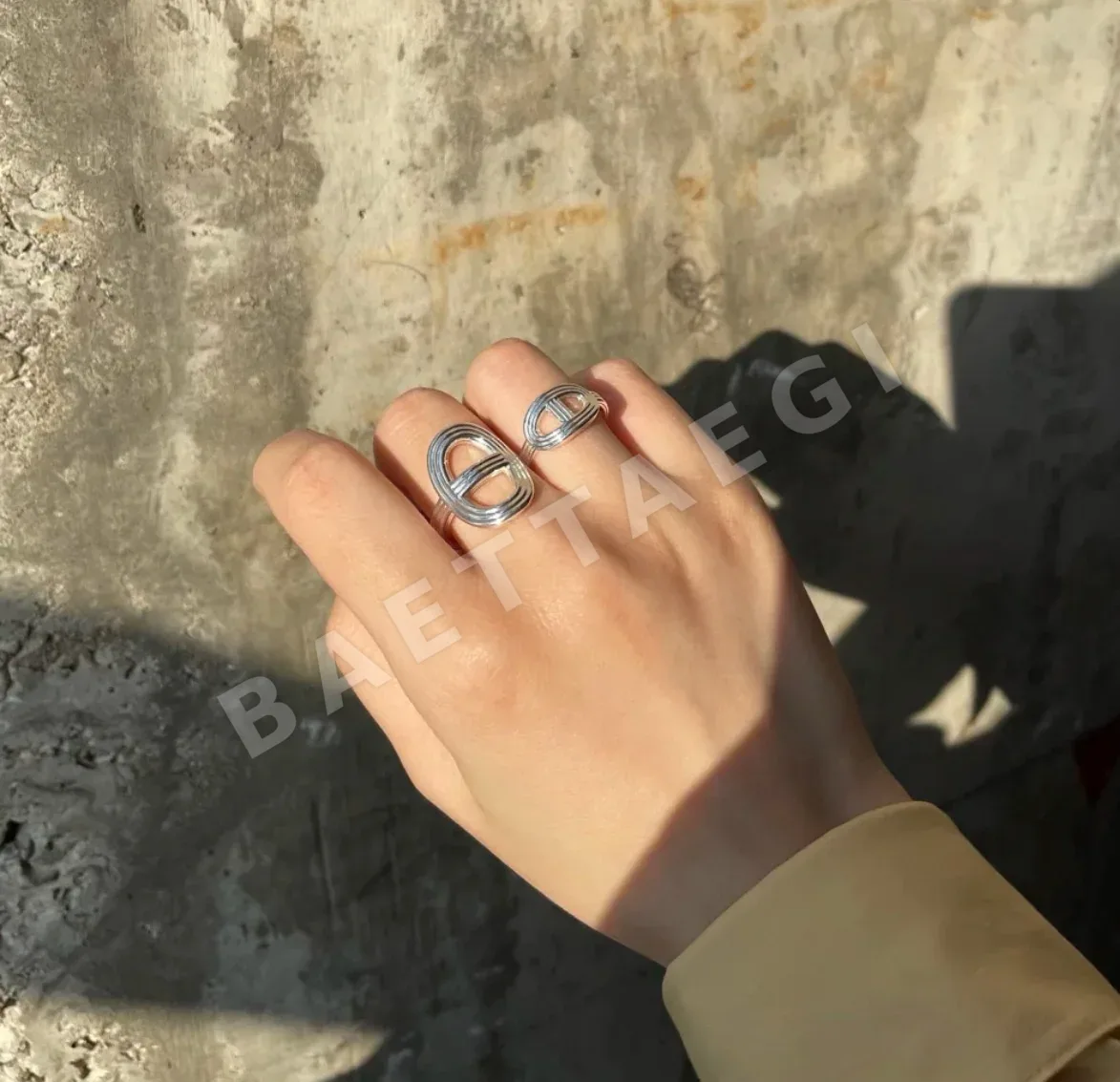 에르메스 돼지 코 디자인 925 스털링 실버 반지 상세 이미지 2