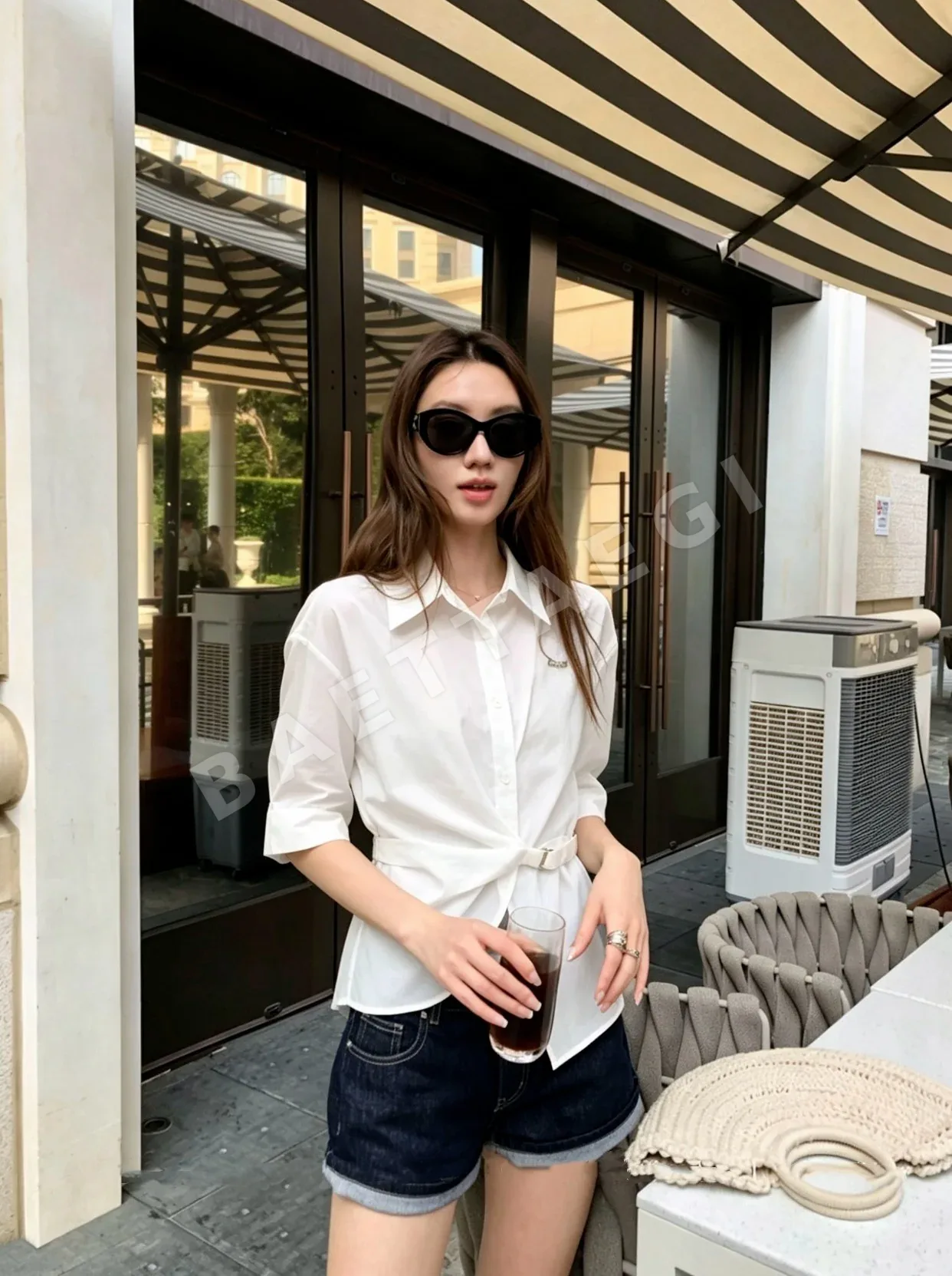 샤넬 불규칙 버튼다운 플리츠 여성 셔츠 상세 이미지 1