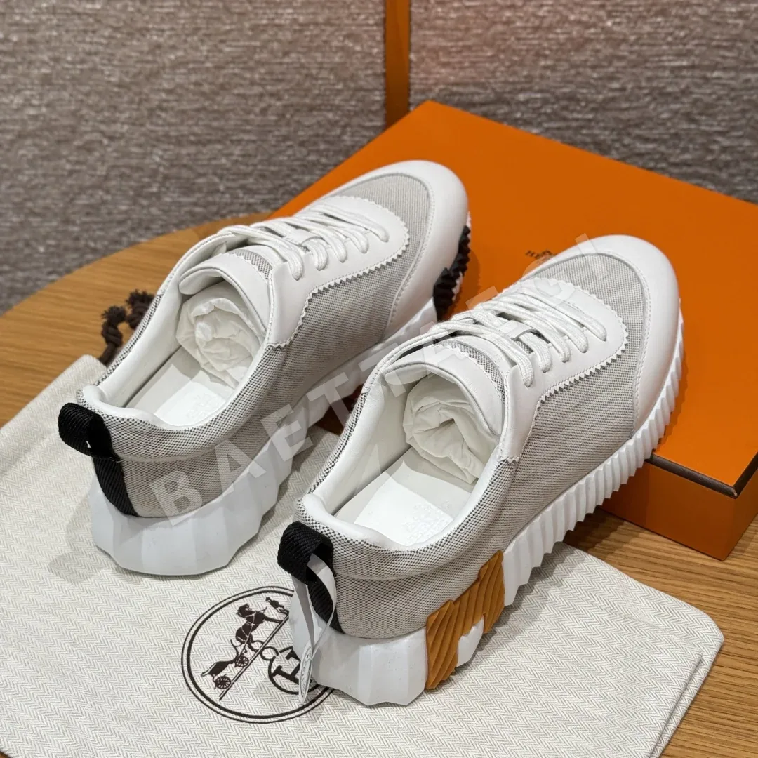 에르메스 바운싱 스니커즈 짙은 붉은 자주색 캔버스 상세 이미지 3