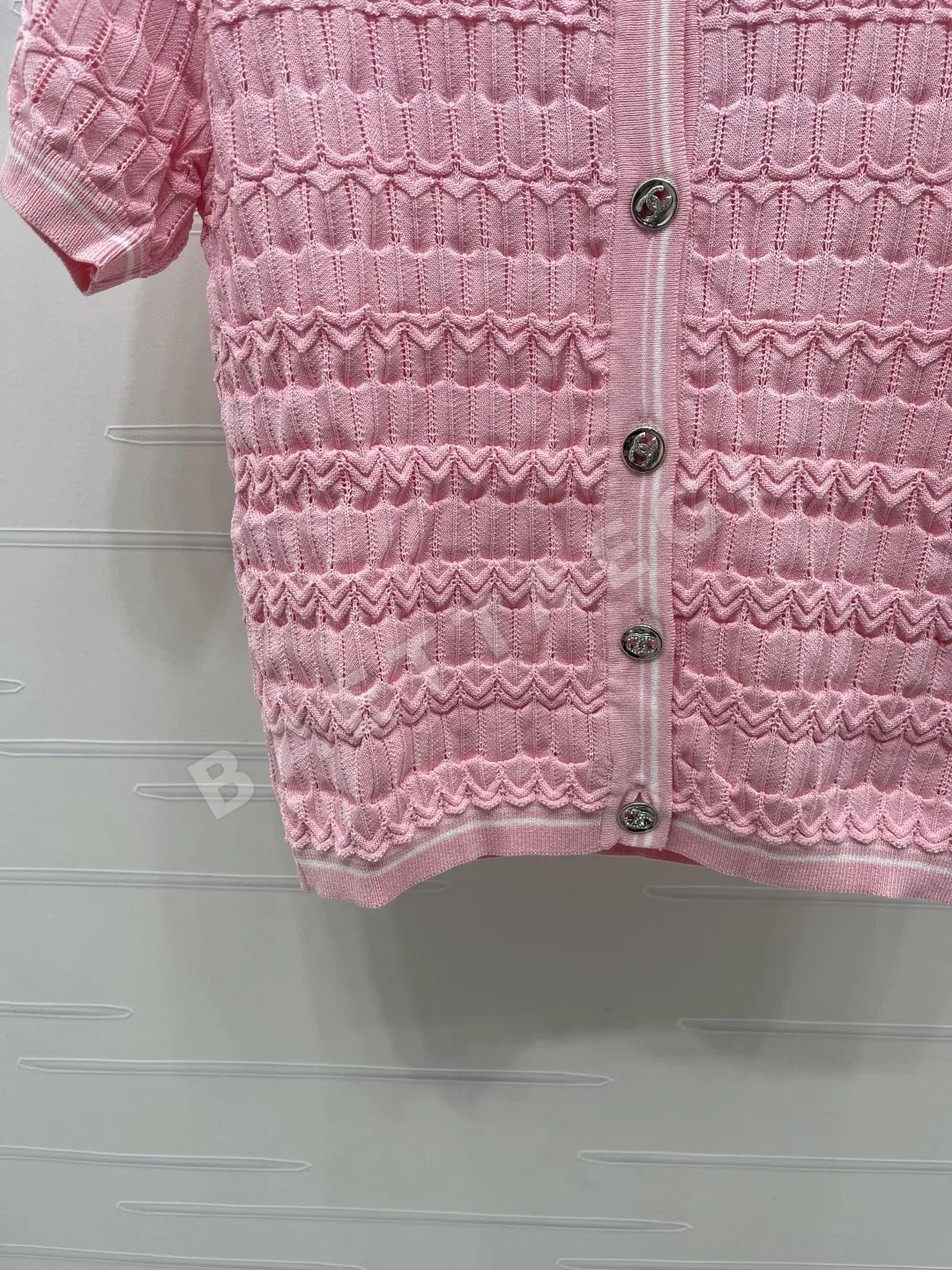 샤넬 물결무늬 크루넥 반팔 가디건 상세 이미지 5