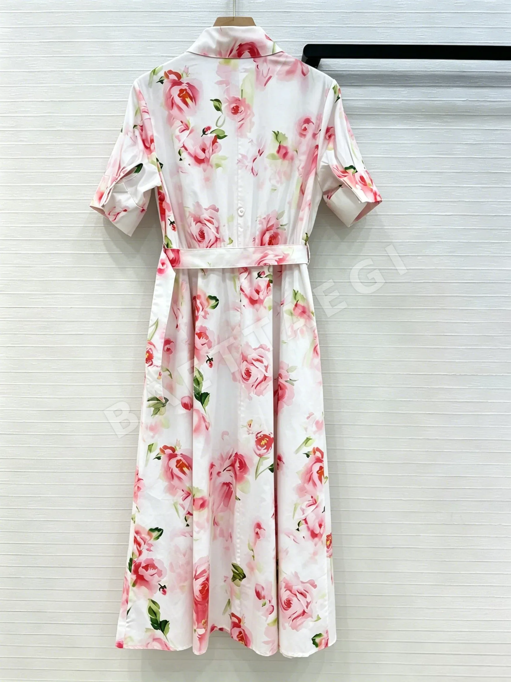 디올 장미 프린트 카라 면 원피스 상세 이미지 5