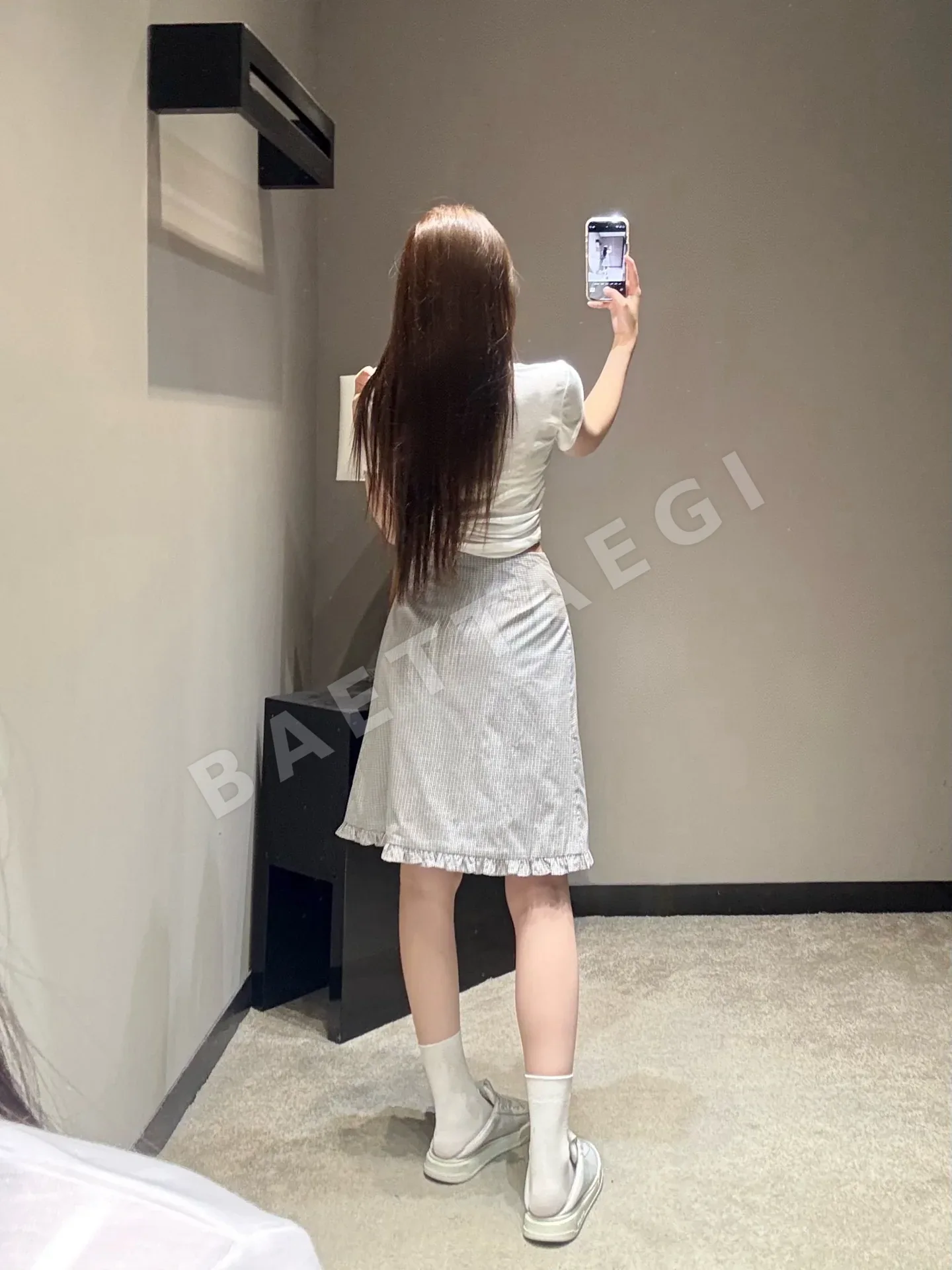 미우미우 체크 비대칭 프릴 A라인 스커트 상세 이미지 7