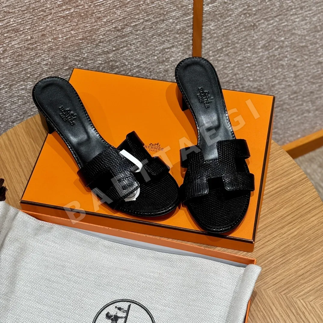 에르메스 오아시스 샌들 블랙 도마뱀가죽 하이힐 상세 이미지 2
