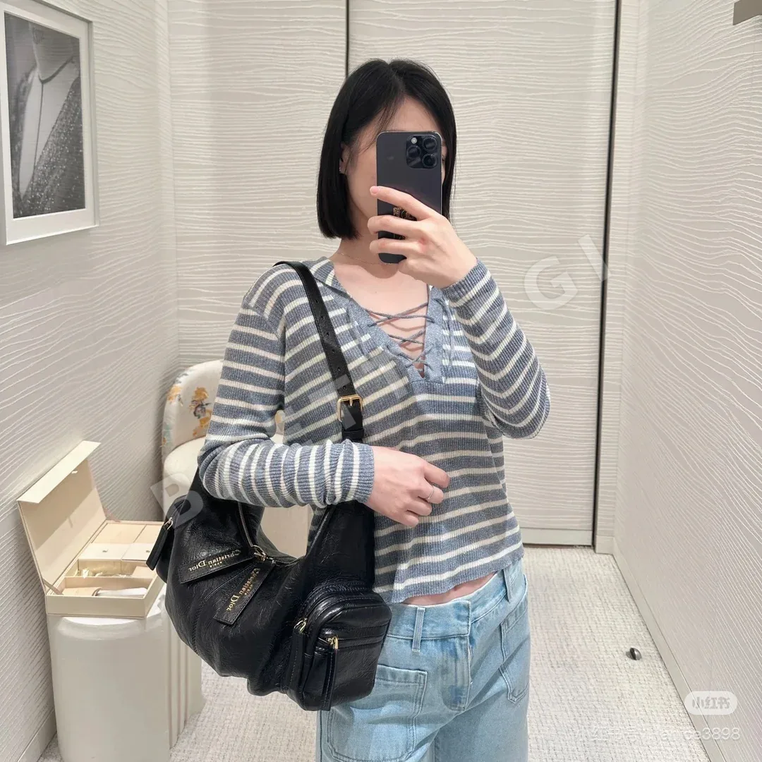 디올 린넨 혼방 스트라이프 V넥 니트 가디건 상세 이미지 7