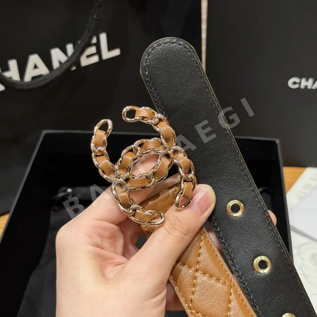 샤넬 램스킨 더블 C 로고 벨트 상세 이미지 5