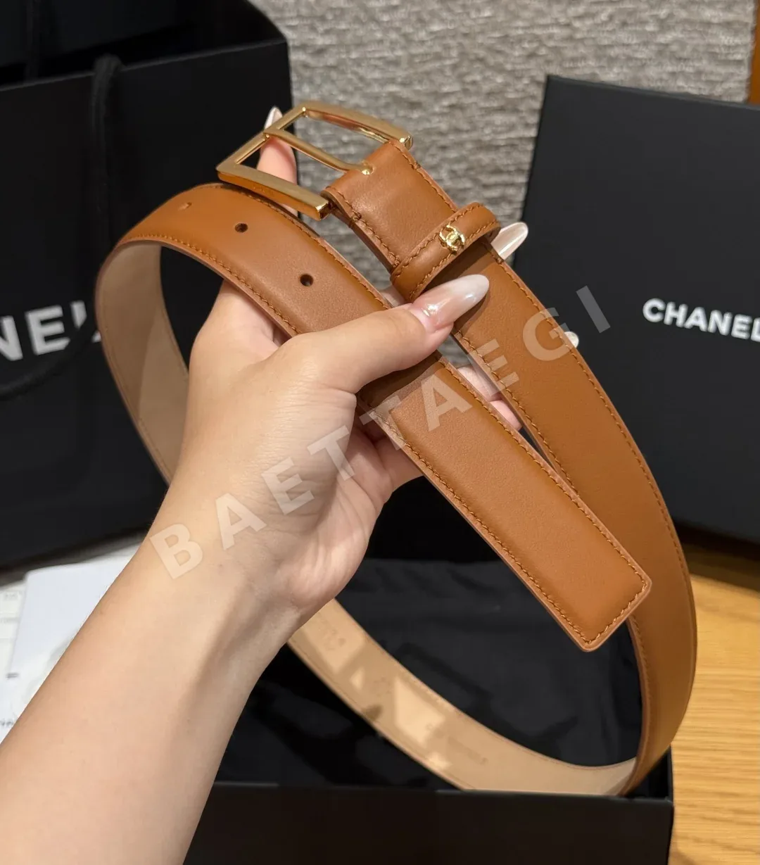 샤넬 가죽 스퀘어 버클 벨트 상세 이미지 3