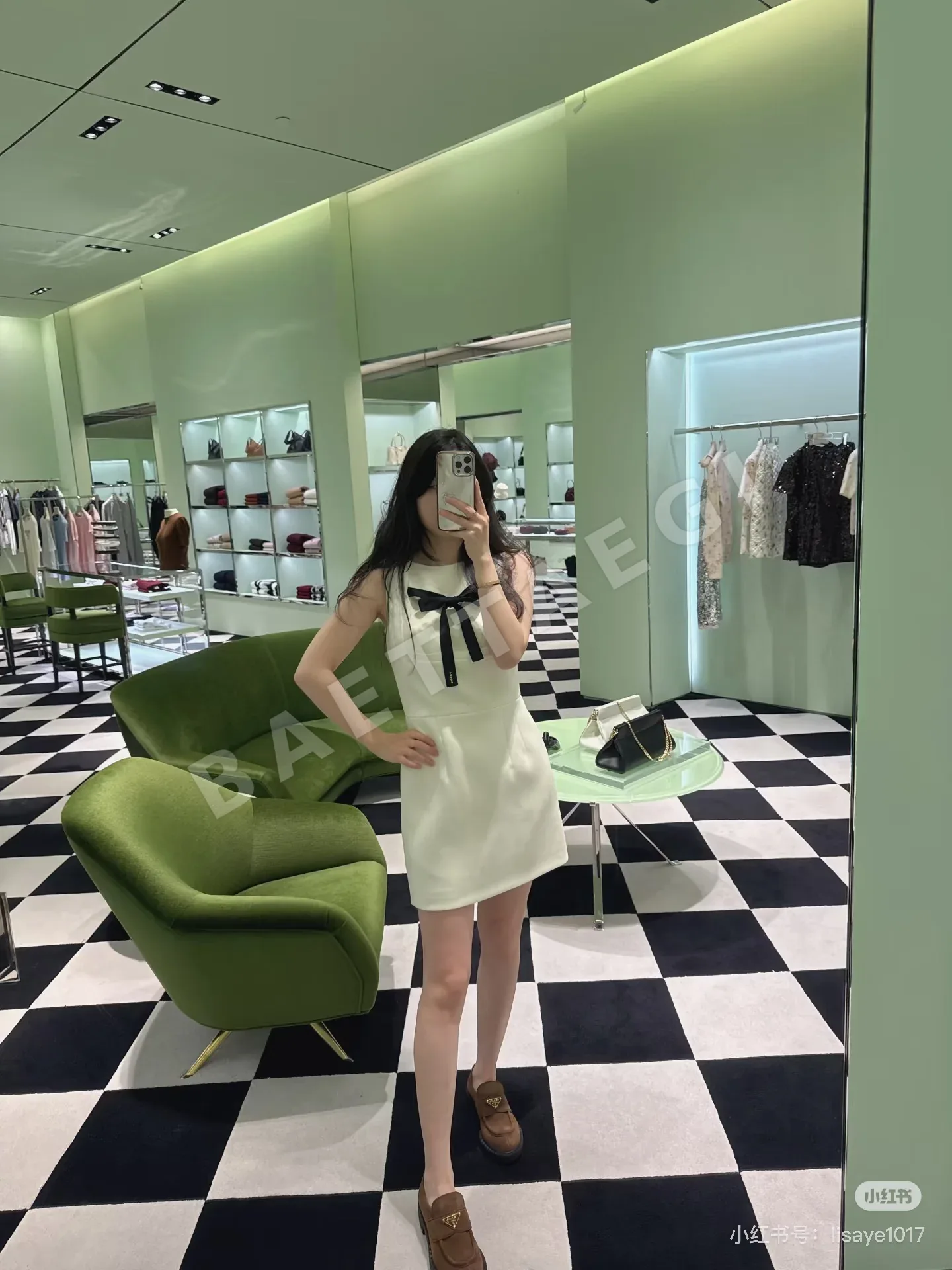 프라다 블랙 리본 민소매 원피스 상세 이미지 8