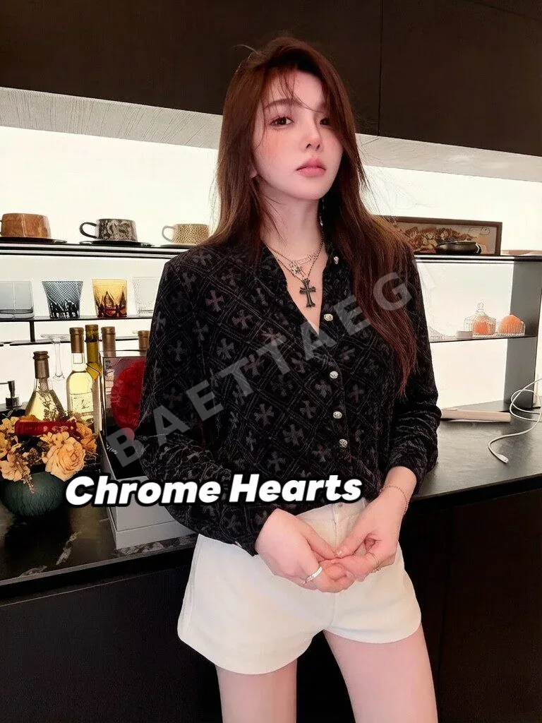 크롬하츠 블랙 벨벳 긴팔 셔츠 상세 이미지 3