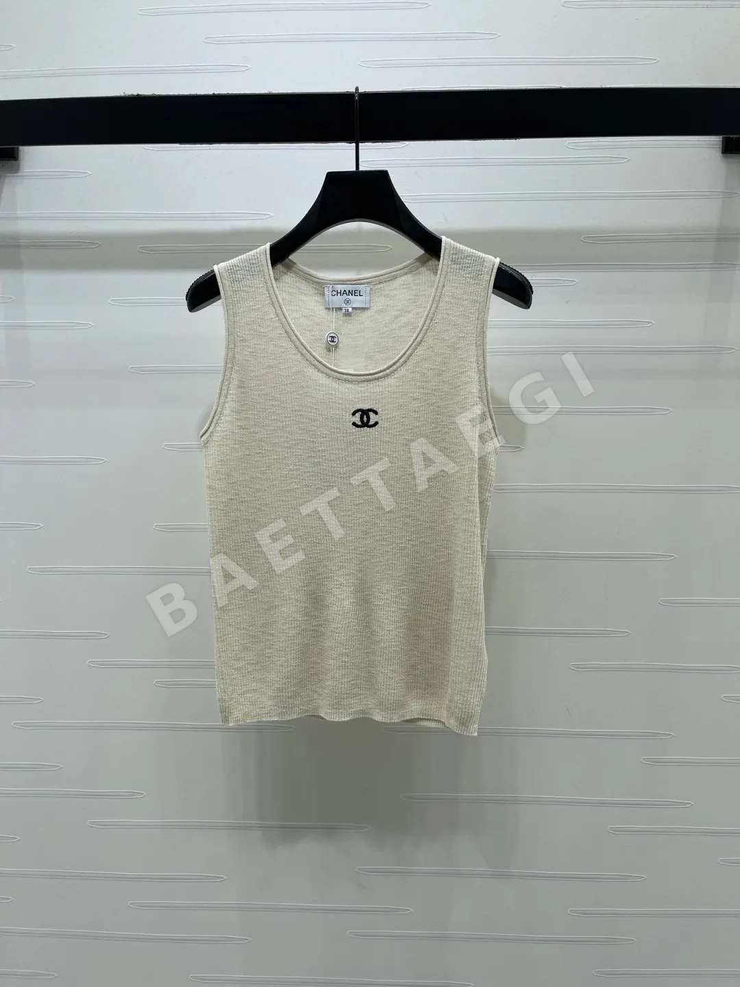 샤넬 세로 골지 크루넥 니트 반팔 여성티셔츠 상세 이미지 2