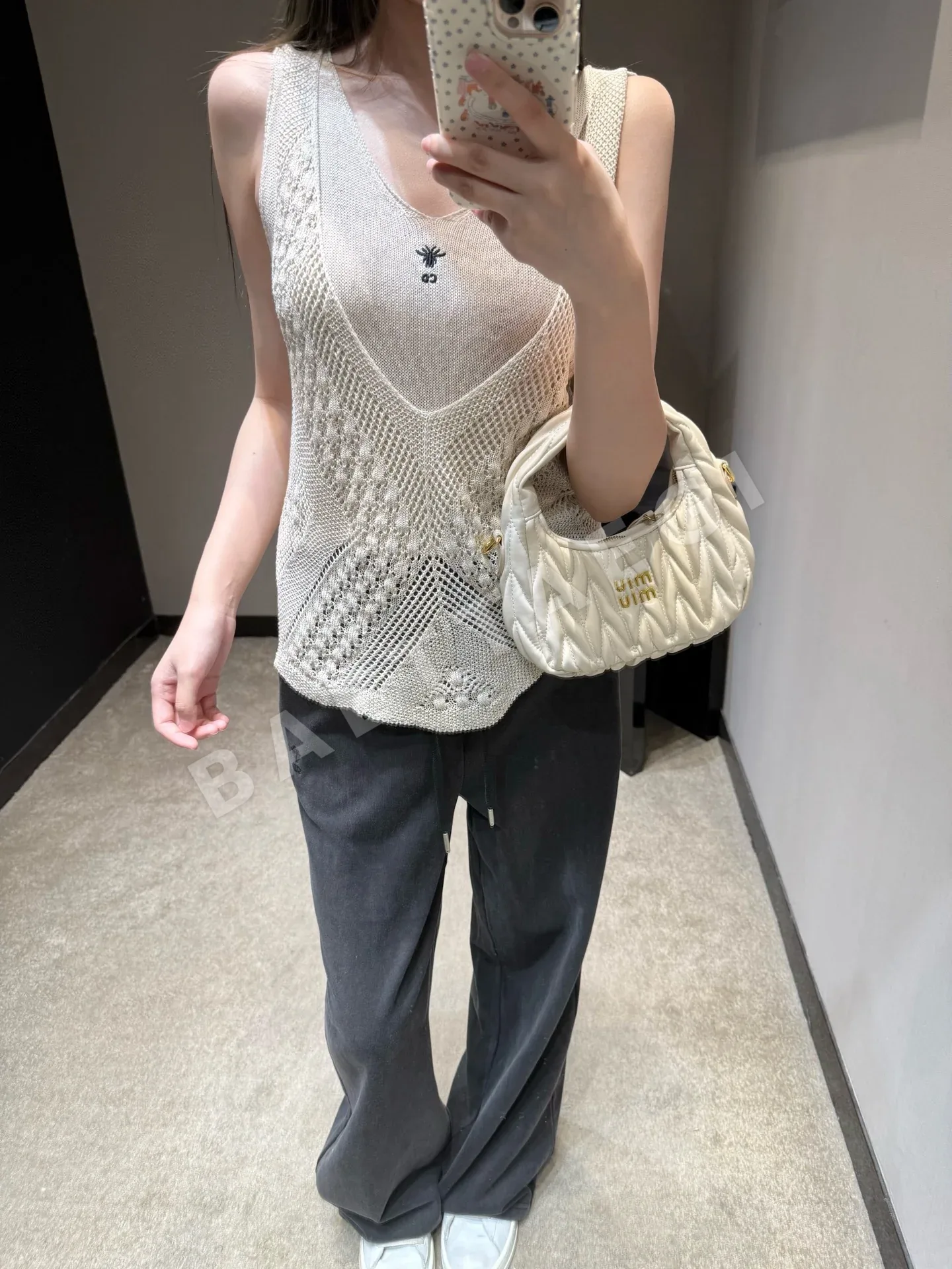 디올 린넨 혼방 V넥 여성 반팔 티셔츠 상세 이미지 2