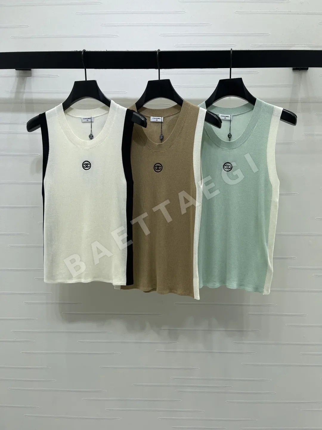 샤넬 컬러 블록 니트 반팔 베스트 103594