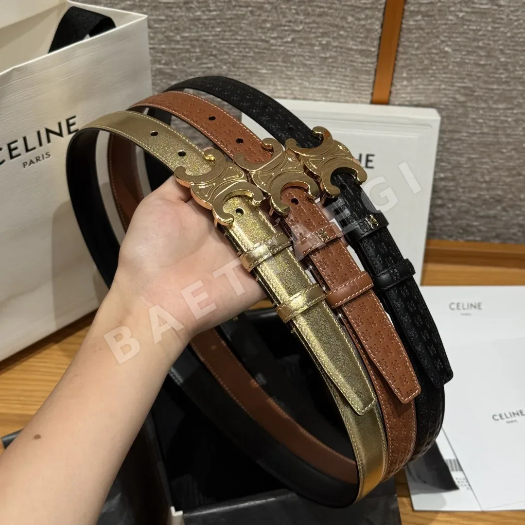 셀린느 차트 개선문 소가죽 골드 버클 벨트 25mm 174647