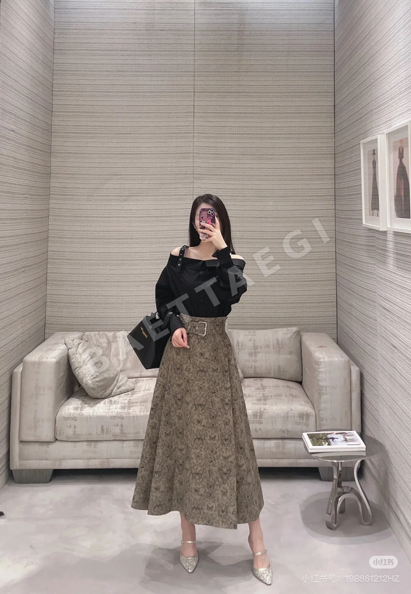 디올 나비 무늬 미디 스커트 상세 이미지 5