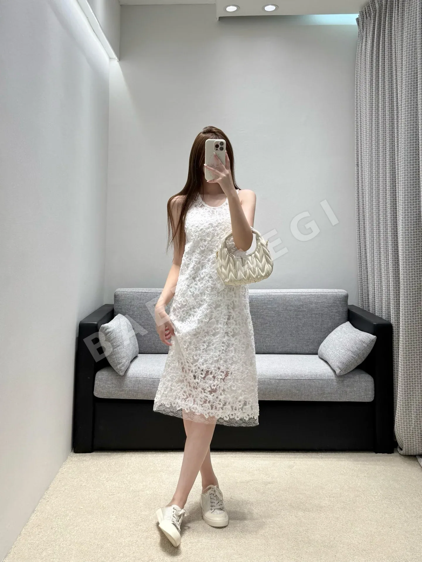 샤넬 화이트 레이스 메시 원피스 상세 이미지 4