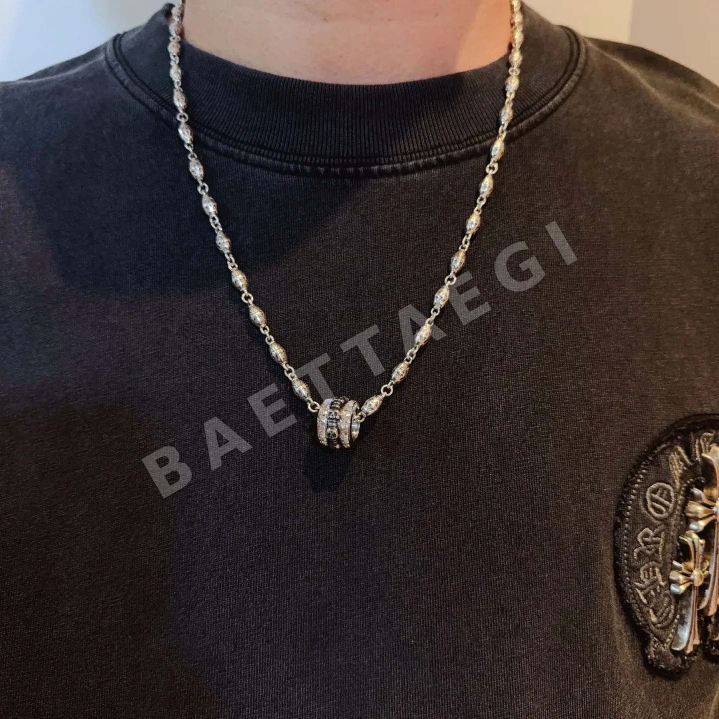 크롬하츠 크로스 플라워 스컬 목걸이 62090