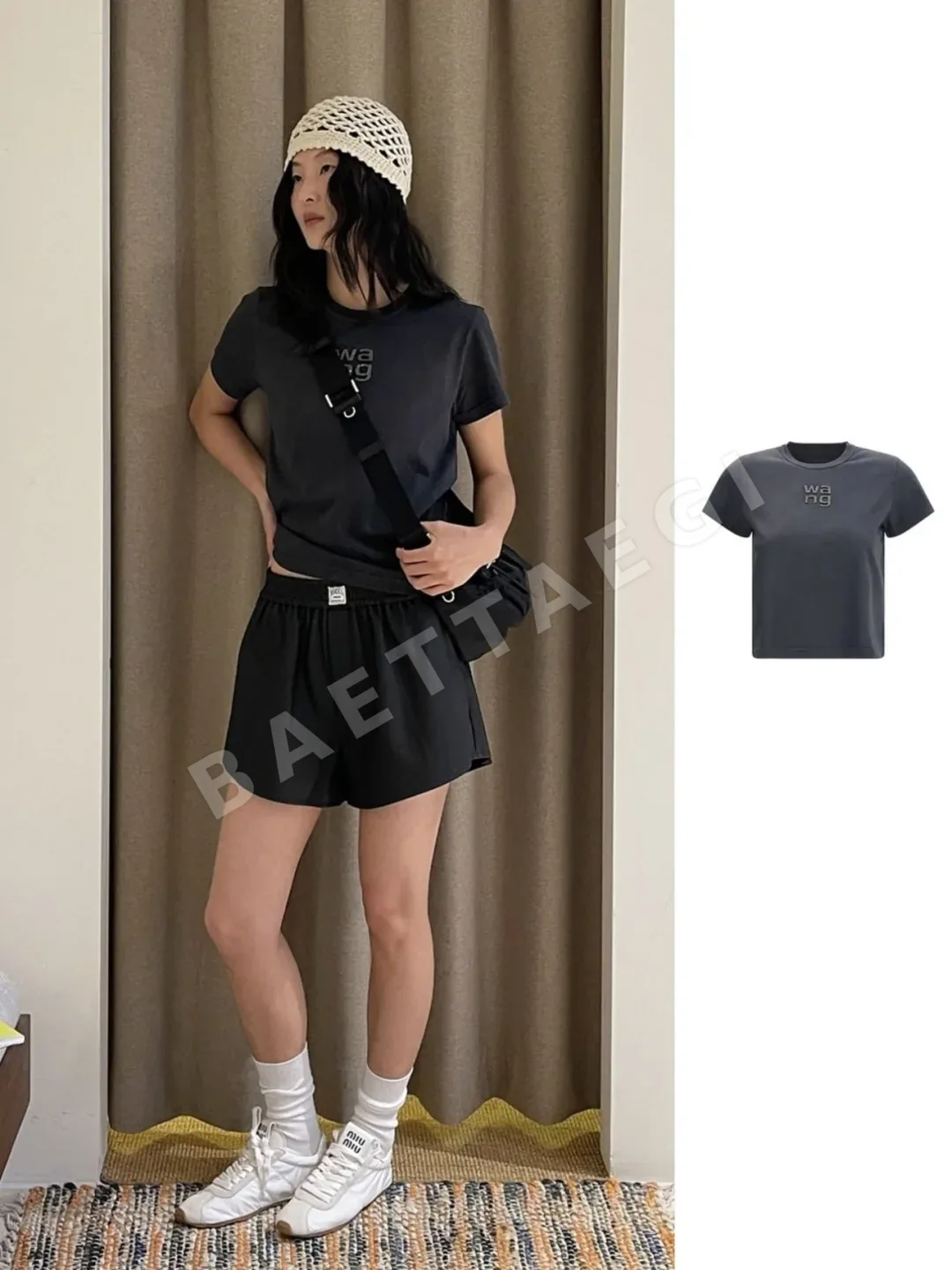 알렉산더왕 크리스탈 라인스톤 장식 반팔 티셔츠 상세 이미지 8