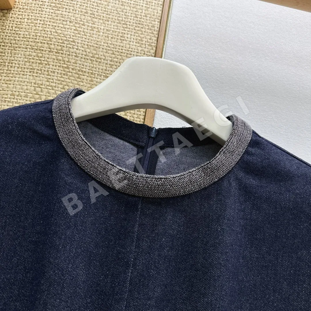 브루넬로쿠치넬리 블루 데님 A라인 미니 반팔 원피스 상세 이미지 5