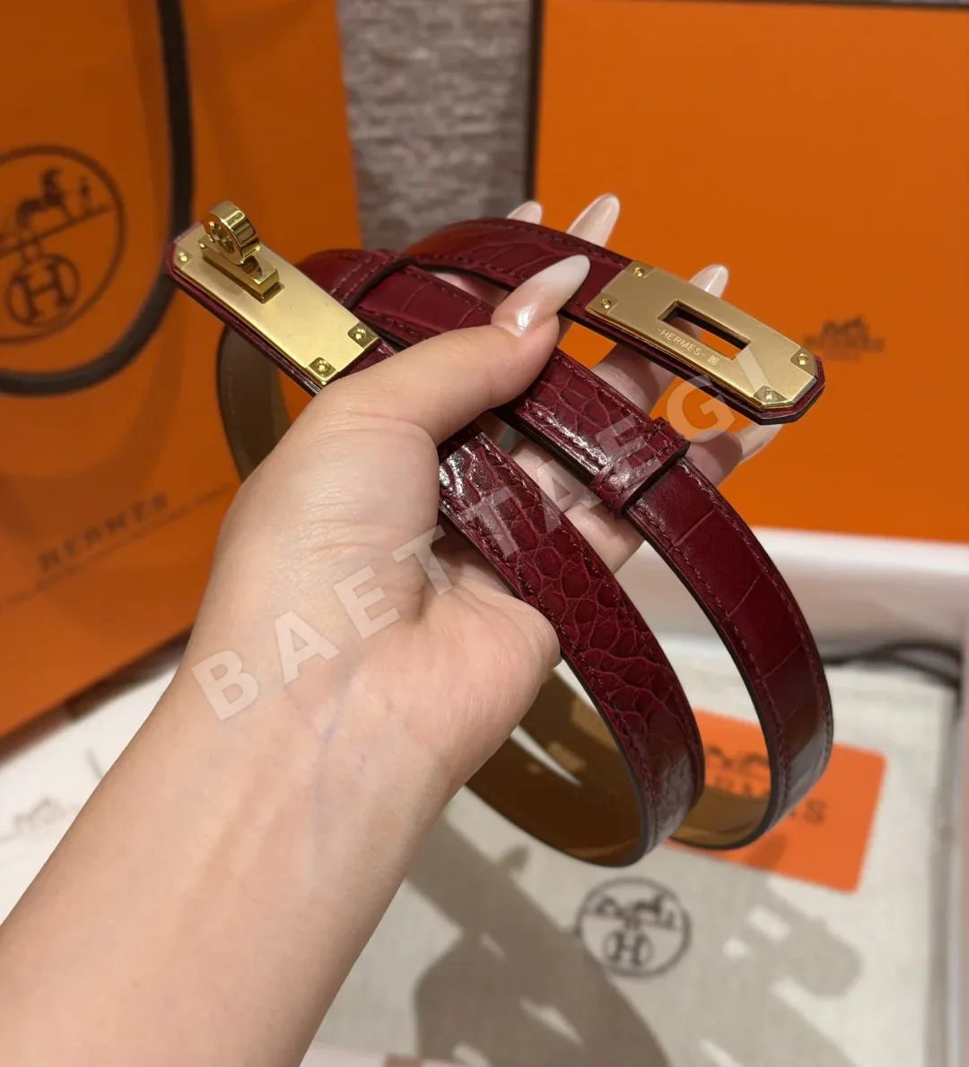 에르메스 켈리 버클 크로커다일 에펨 벨트 18mm 상세 이미지 3
