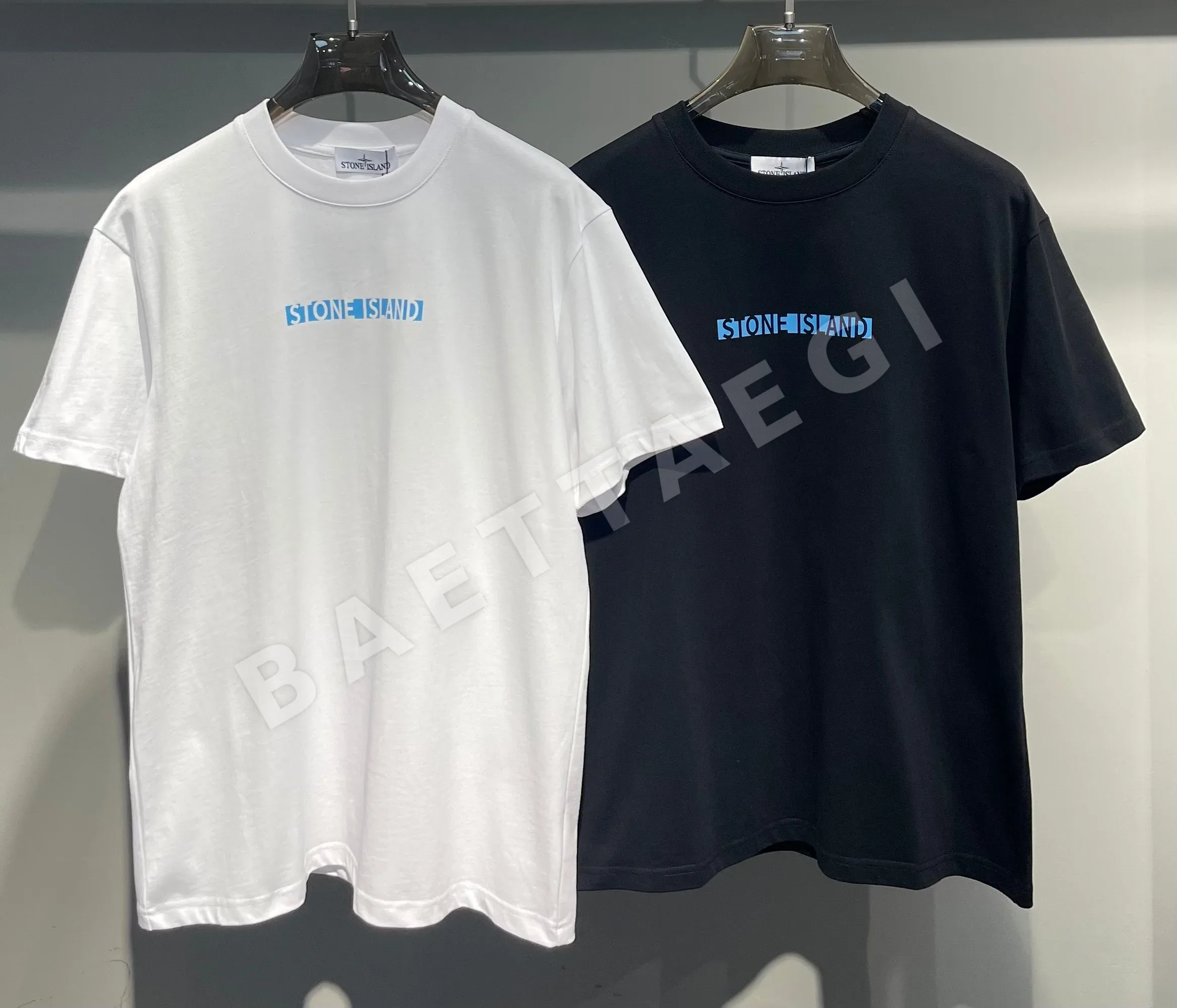 스톤아일랜드 레터 프린트 크루넥 남성 반팔 티셔츠 47870